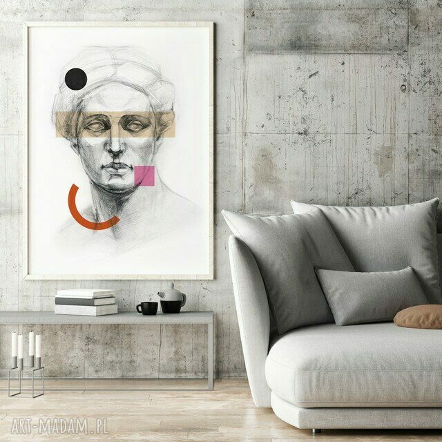 Plakat obraz „Muza geometryczna” 50x70 cm B2 - Hogstudio, różowo-biały
