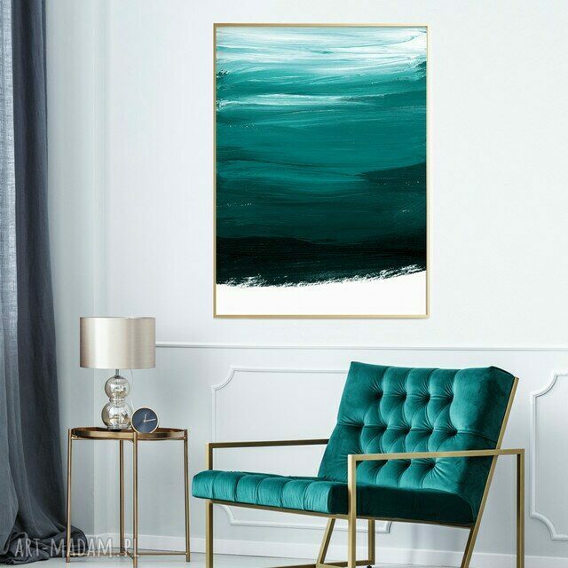 Plakat Obraz Zielona Abstrakcja B1 70x100 cm - grafika w zielonych i turkusowych barwach