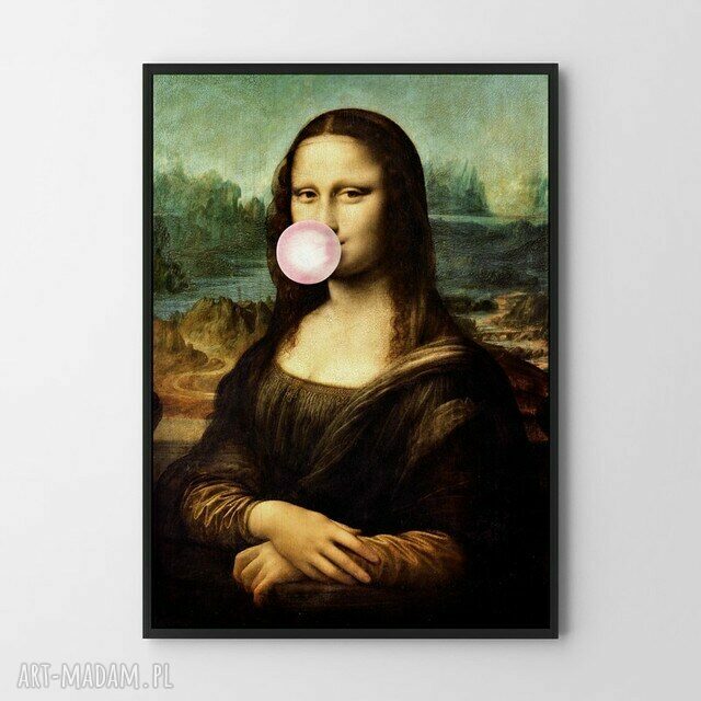 Plakat obraz Mona Lisa z balonem 61x91 cm - nowoczesna dekoracja ścienna