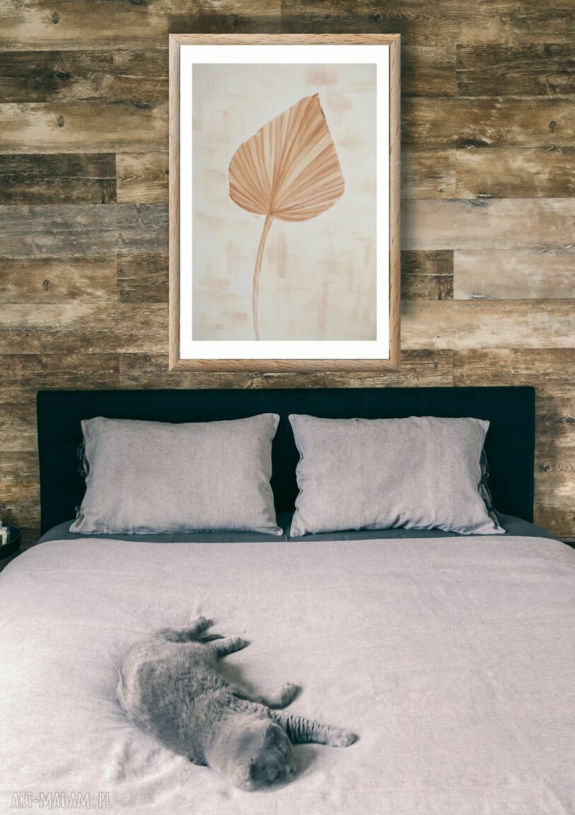 Plakat - obraz 70x100 Boho II z motywem liścia - beż i brąz