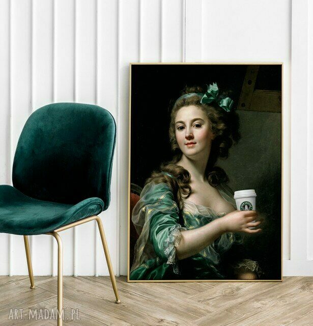 Plakat obraz Lady with coffee 70x100 cm B1 - nowoczesna grafika do wnętrza