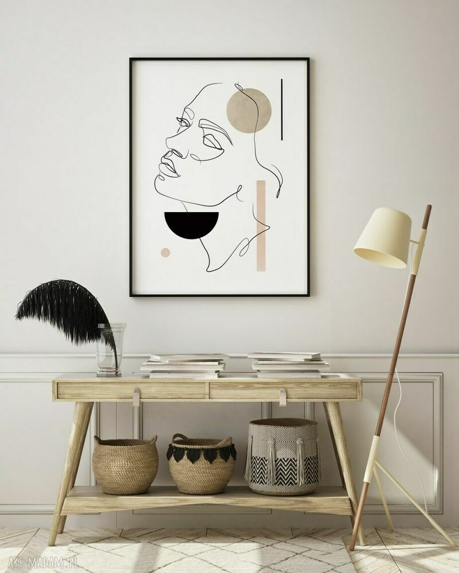 Plakat One Line z różą - format A4 - geometryczny portret kobiety