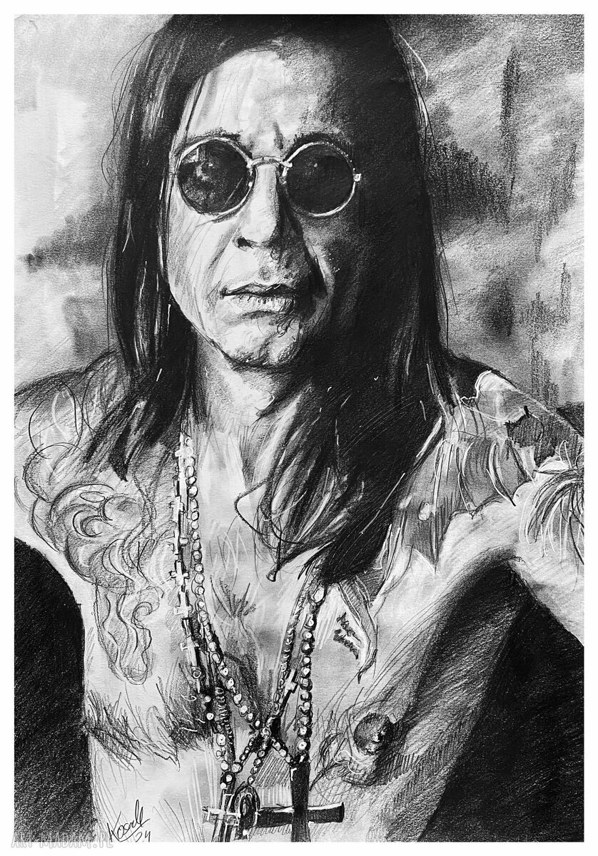 Plakat Ozzy Osbourne - Seria Ikony A3 (ręcznie rysowany, matowy papier)