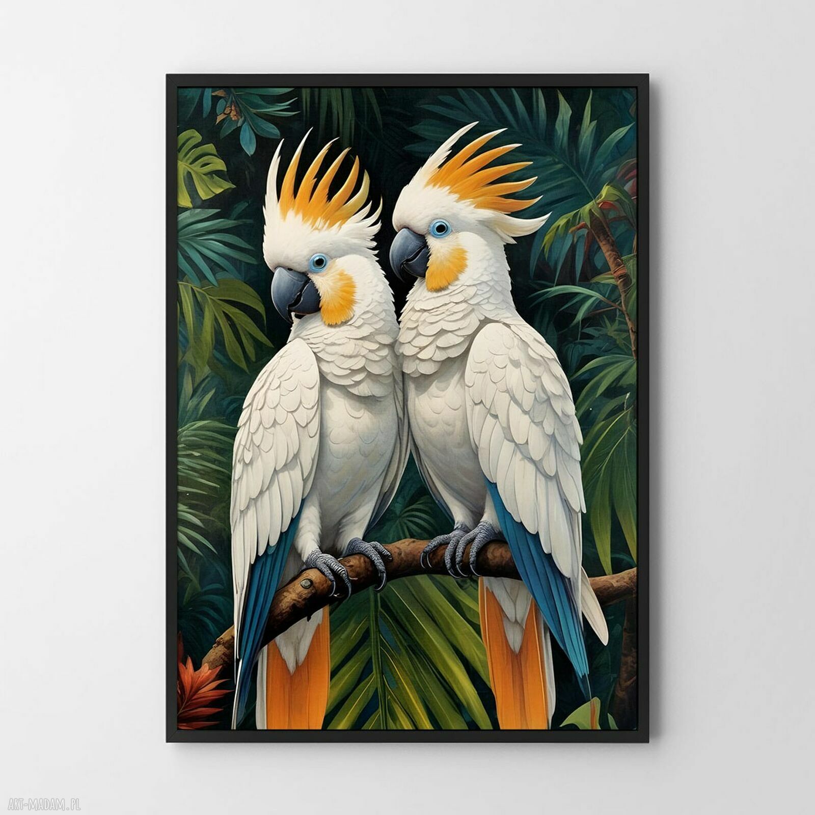 Plakat Papugi Duet Ptaki A4 - kolorowa dekoracja do mieszkania