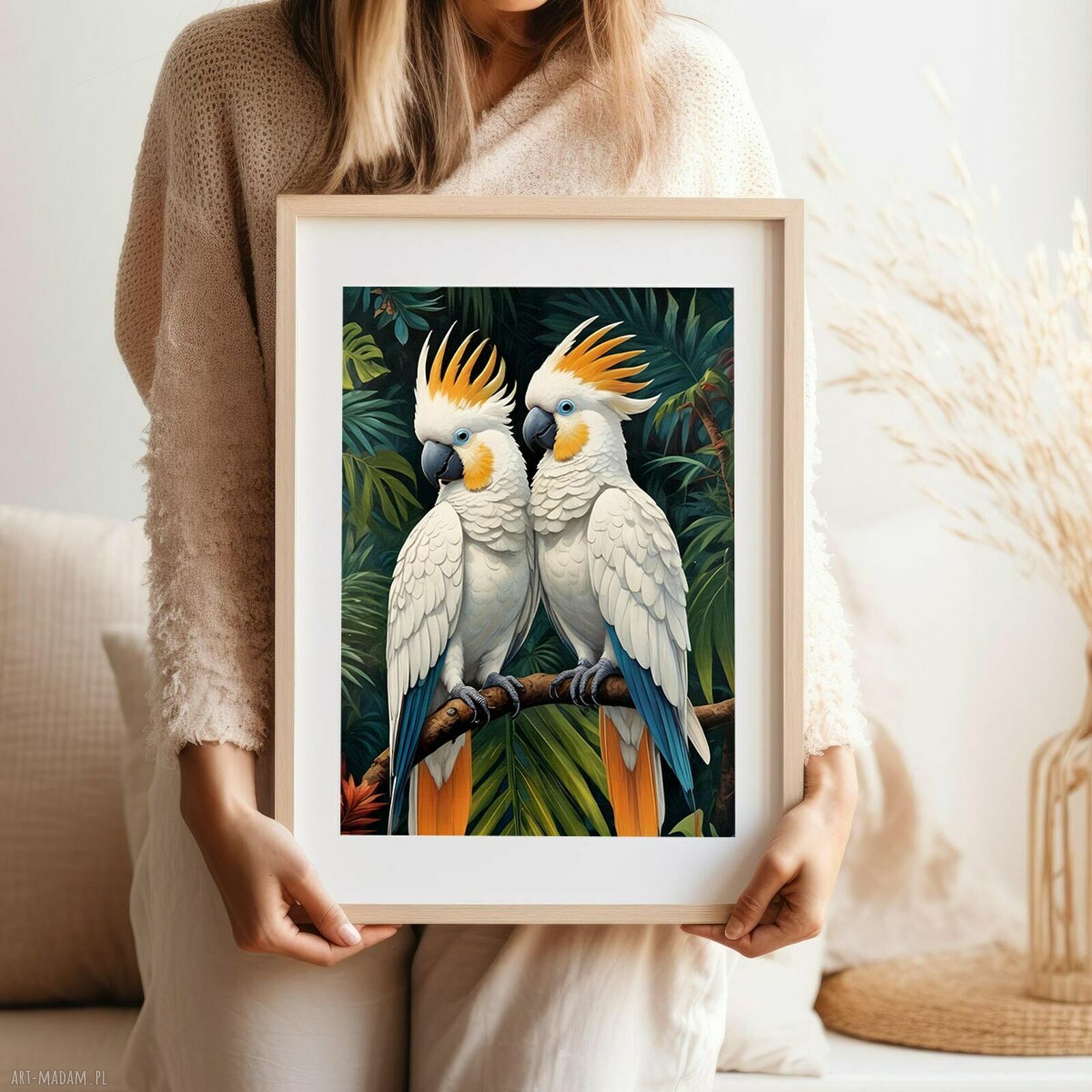 Plakat Papugi Duet Ptaki A4 - kolorowa dekoracja do mieszkania