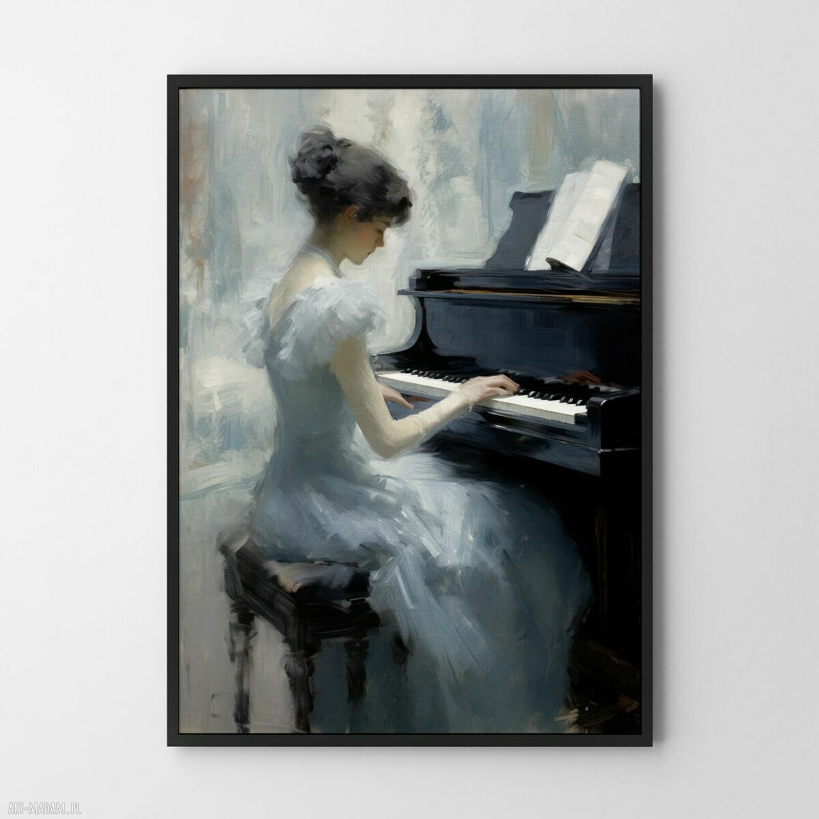 Plakat Pianistka 50x70 cm - fortepian, muzyka i kobieca elegancja