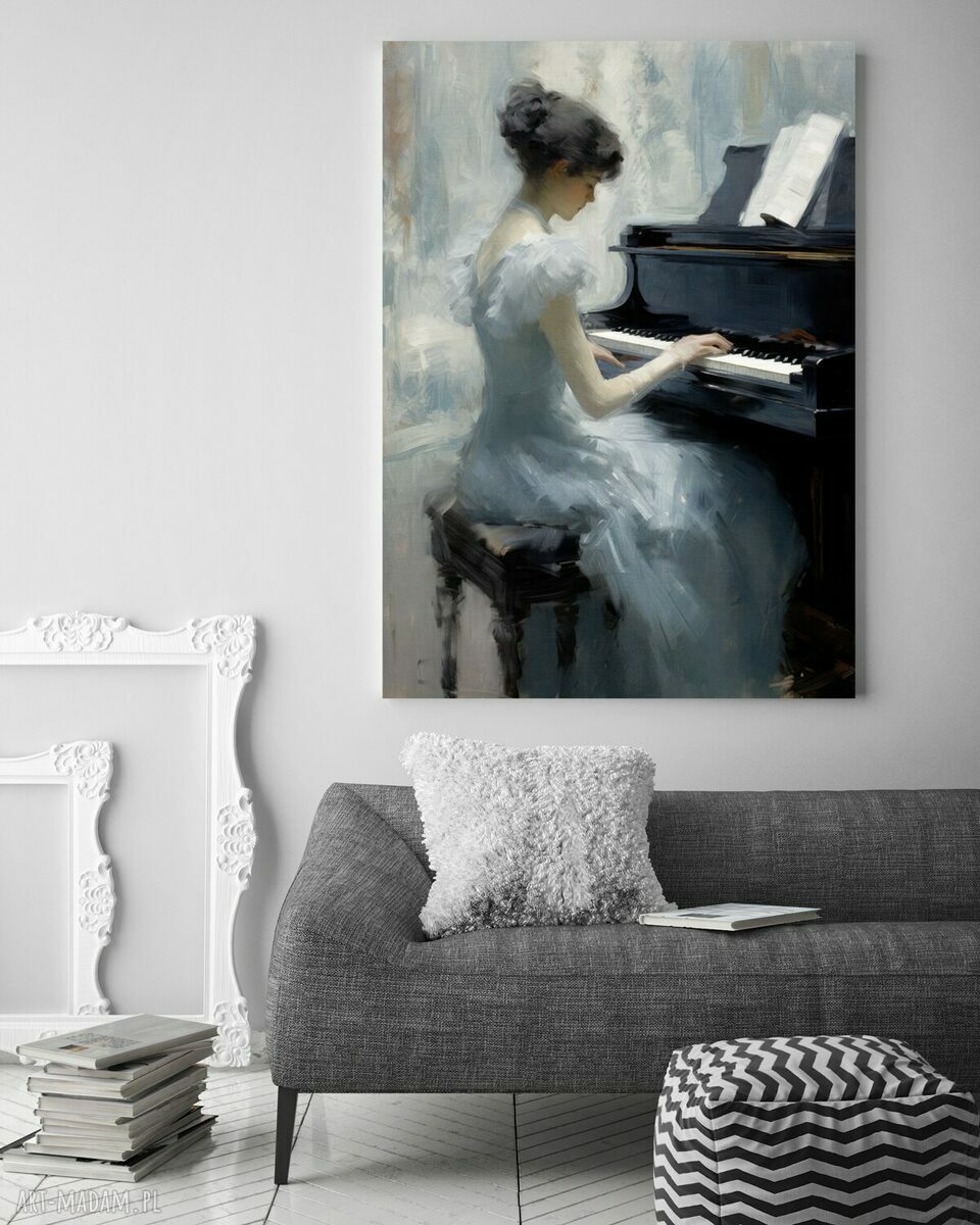 Plakat Pianistka 50x70 cm - fortepian, muzyka i kobieca elegancja