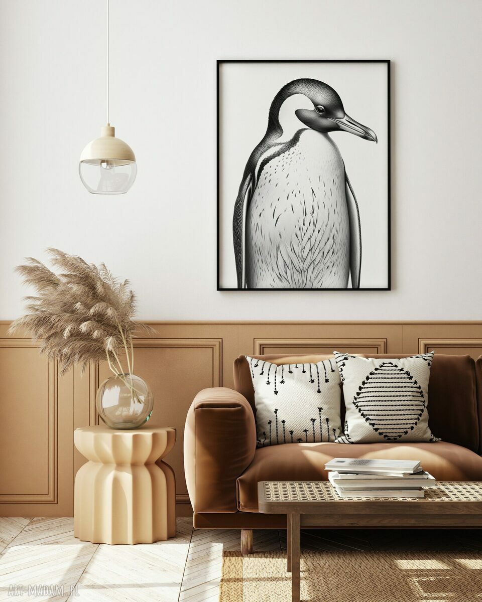 Plakat Pingwin vintage - czarno-biały 50x70 cm
