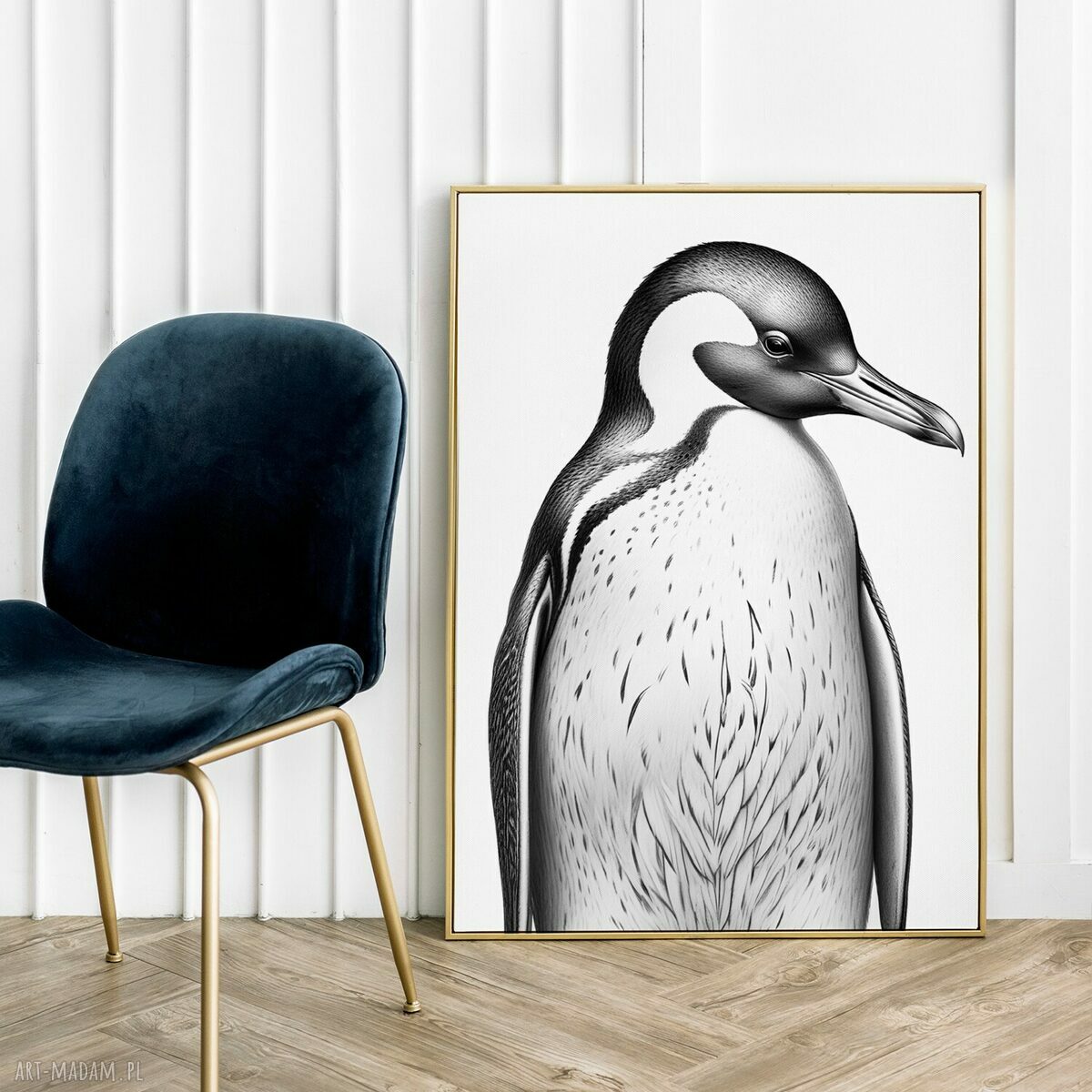 Plakat Pingwin vintage czarno-biały w formacie A4