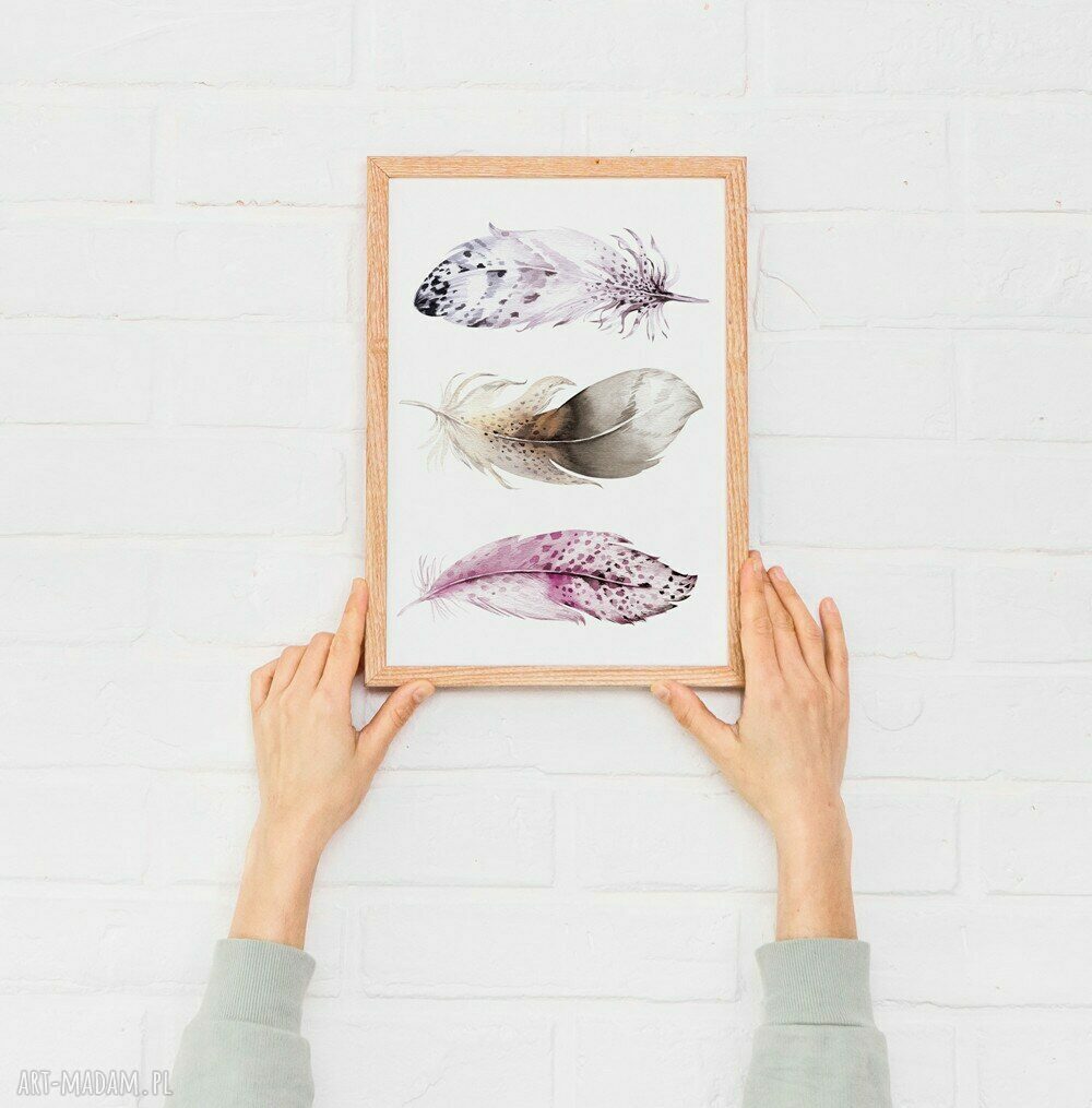 Plakat Piórka 40x50 cm w kolorze różowym - dziewczęca ilustracja