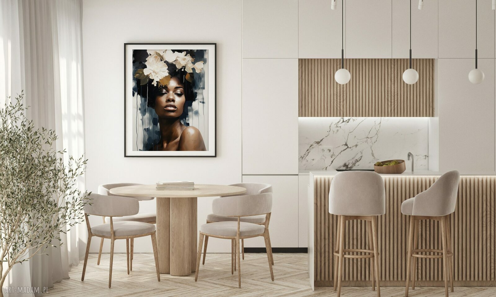 Plakat portret kobiety z kwiatami - obraz czarnoskóra kobieta 40x60 cm