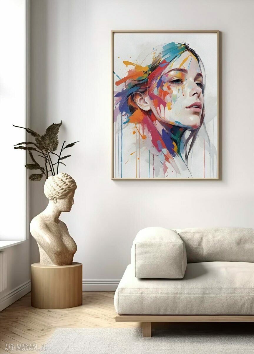 Plakat 50x70 - portret twarzy kobiety w kolorowej abstrakcji