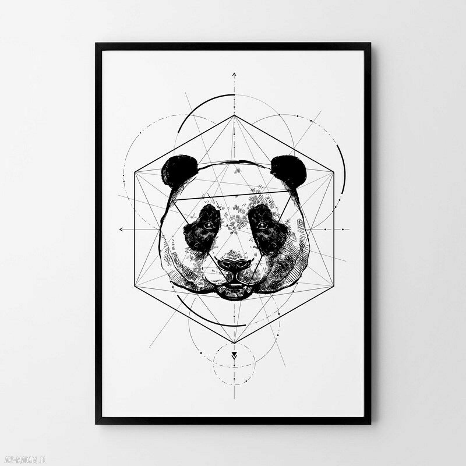 Geometryczny plakat z pandą - dekoracja ścienna A4