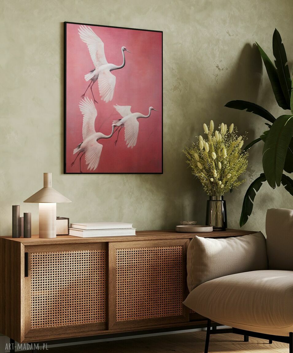 Plakat Ptaki w locie - format 30x40 cm - różowy