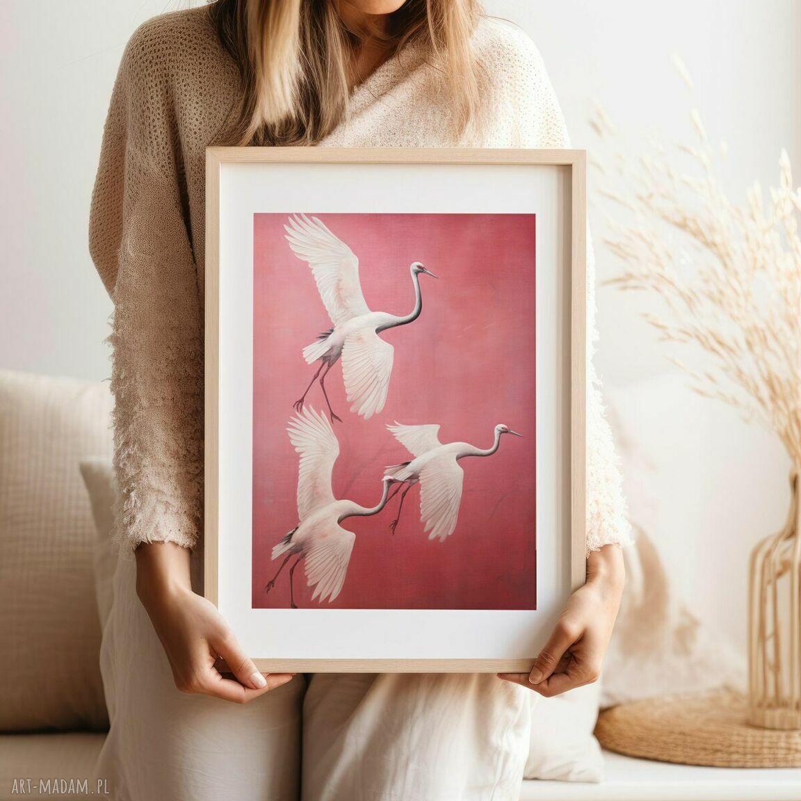 Plakat Ptaki w locie - format 30x40 cm - różowy