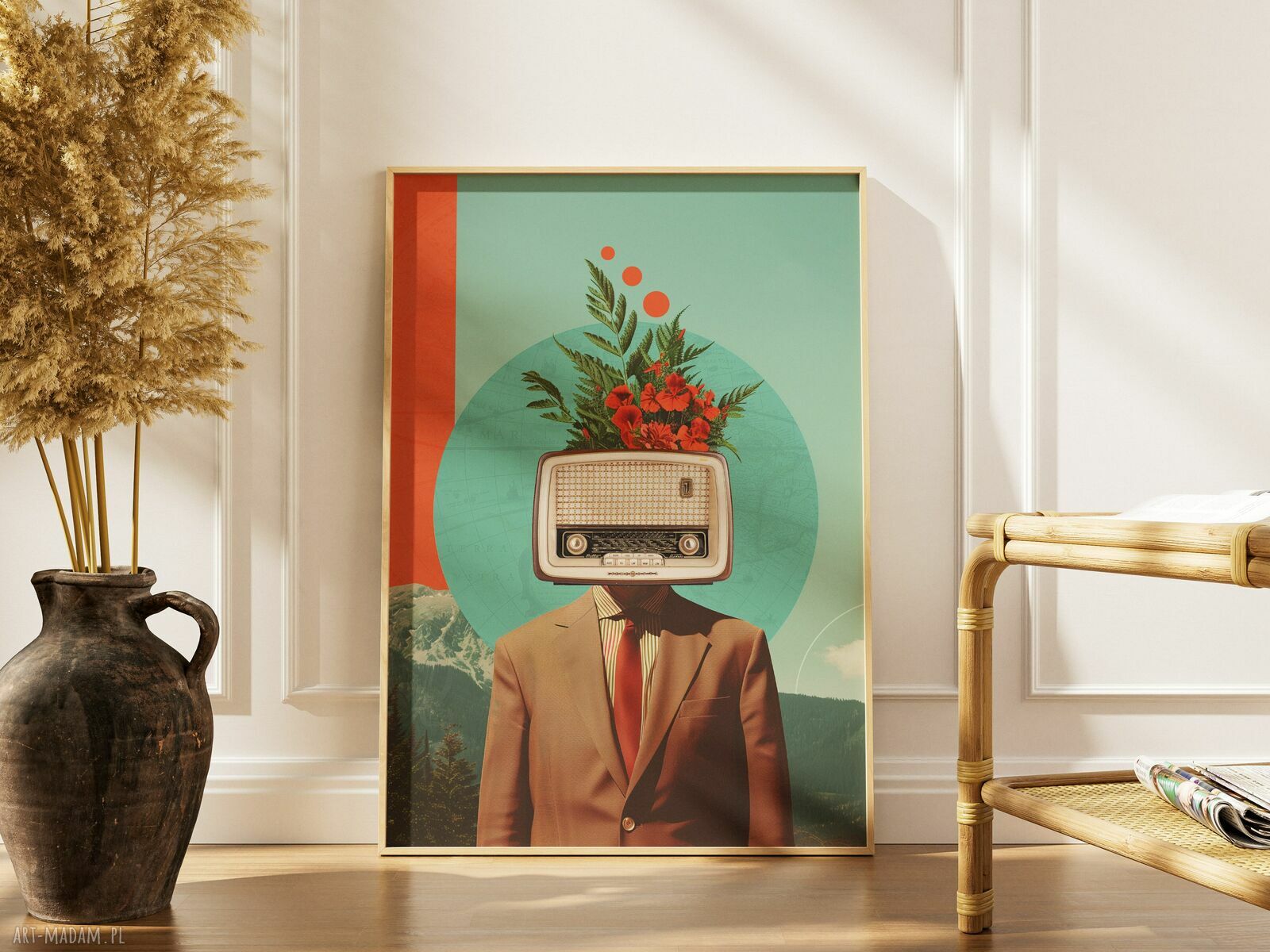 Plakat Radiohead 70x100 cm - surrealistyczny kolaż retro radia