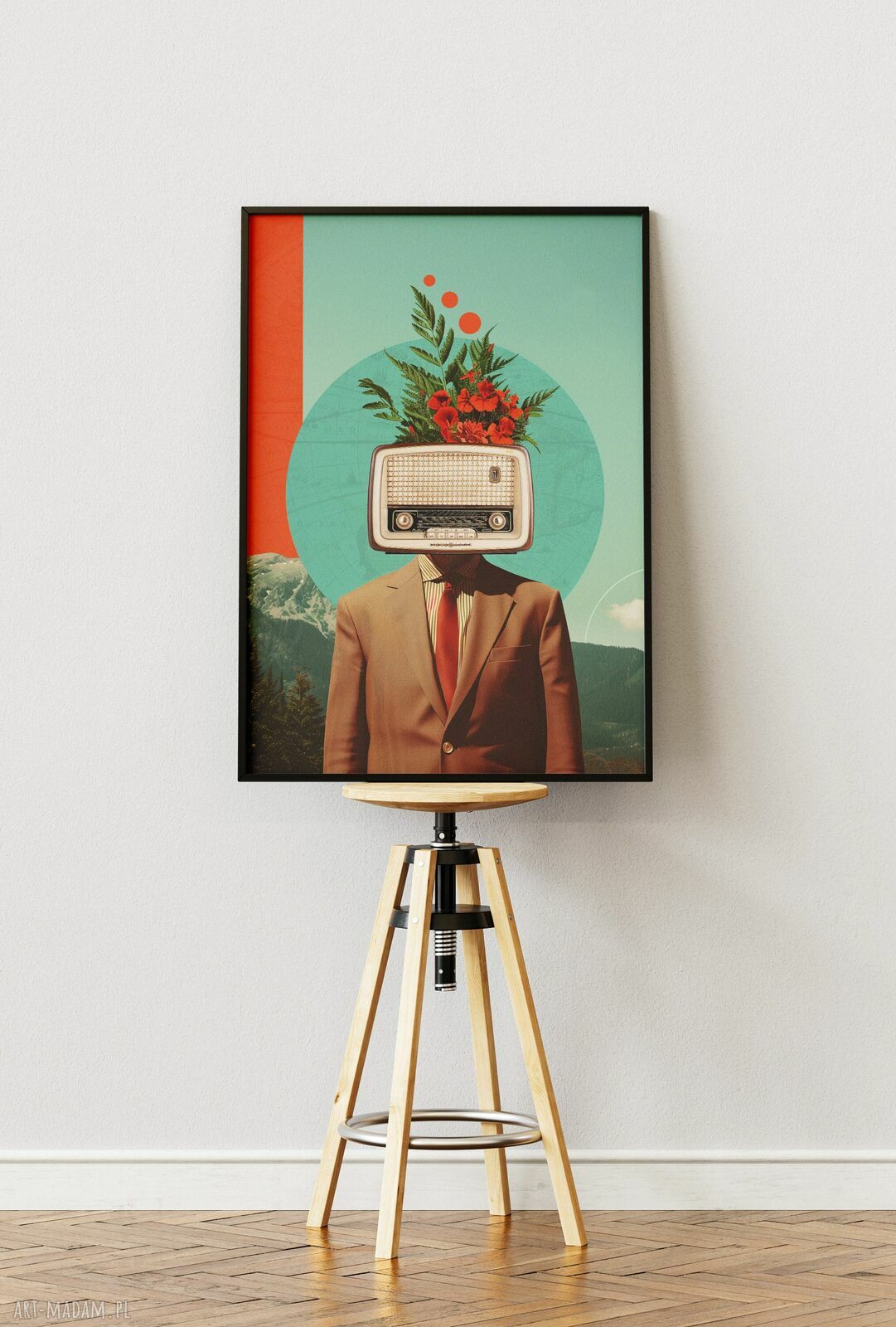 Plakat Radiohead 70x100 cm - surrealistyczny kolaż retro radia