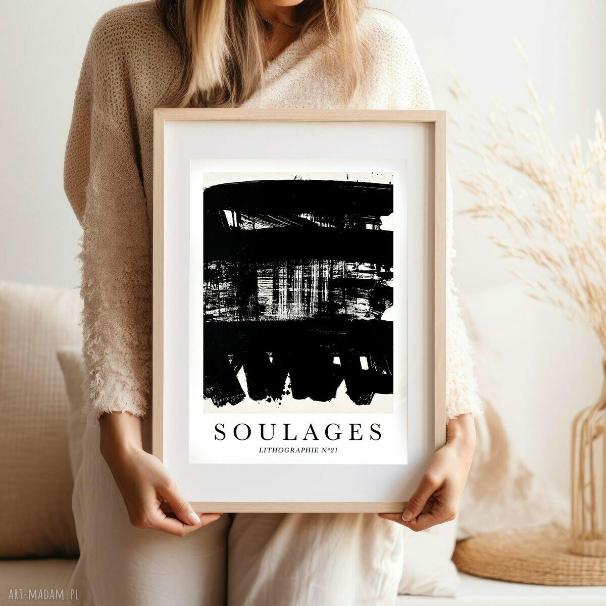 Plakat Soulages Litographie 21 w czerni i bieli 40x50 cm