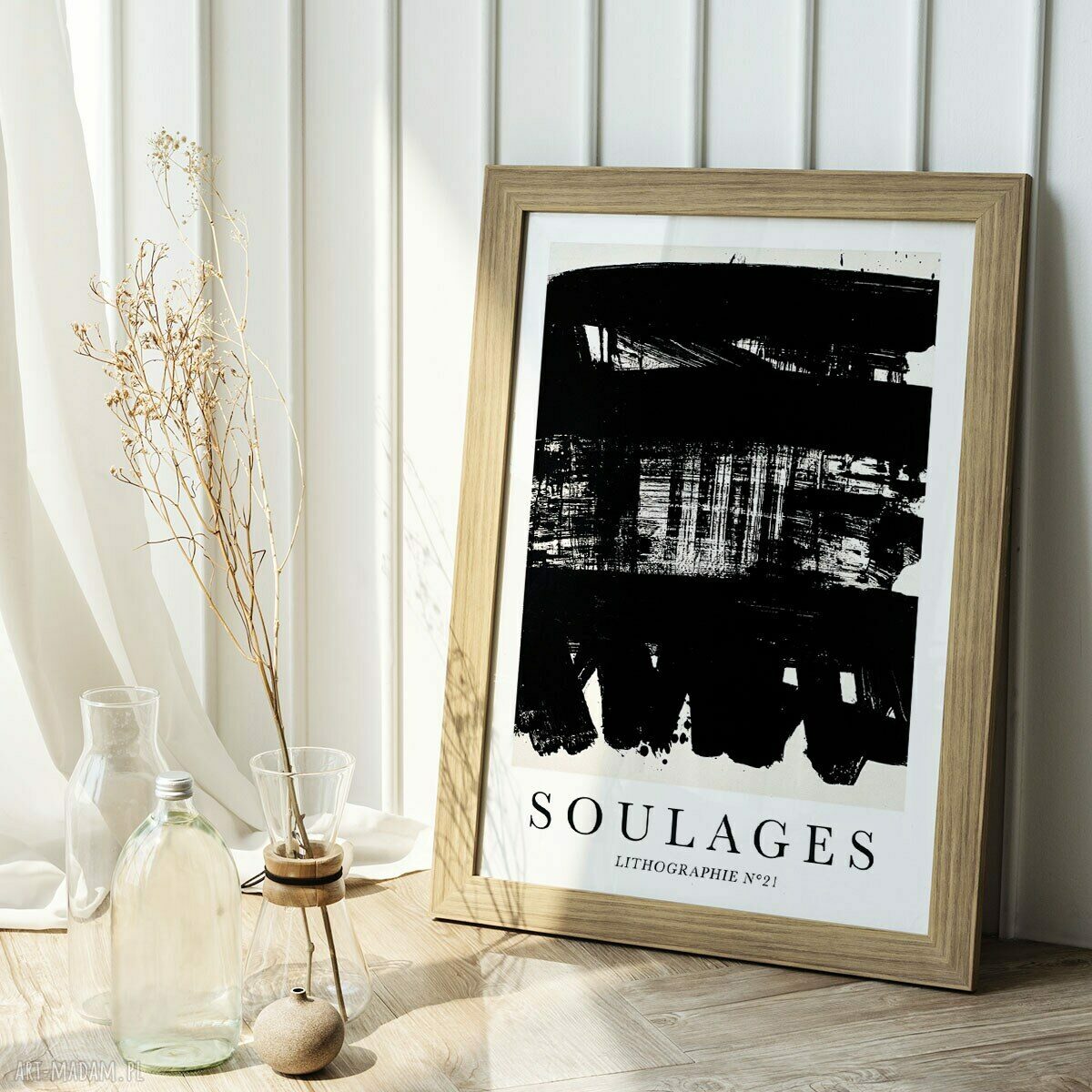 Plakat Soulages Litographie 21 w czerni i bieli 40x50 cm