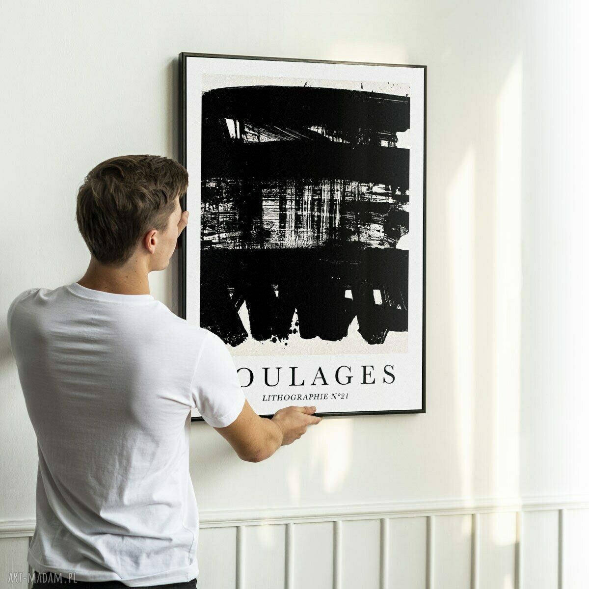 Plakat Soulages Litographie 21 w czerni i bieli 40x50 cm