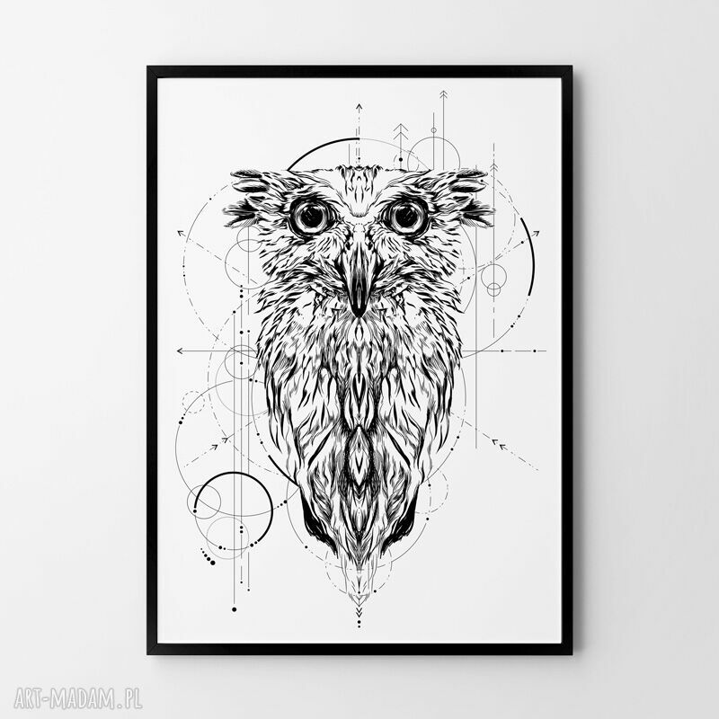 Plakat Sowa 50x70 cm B2 - geometryczna grafika w stylu tatuaż
