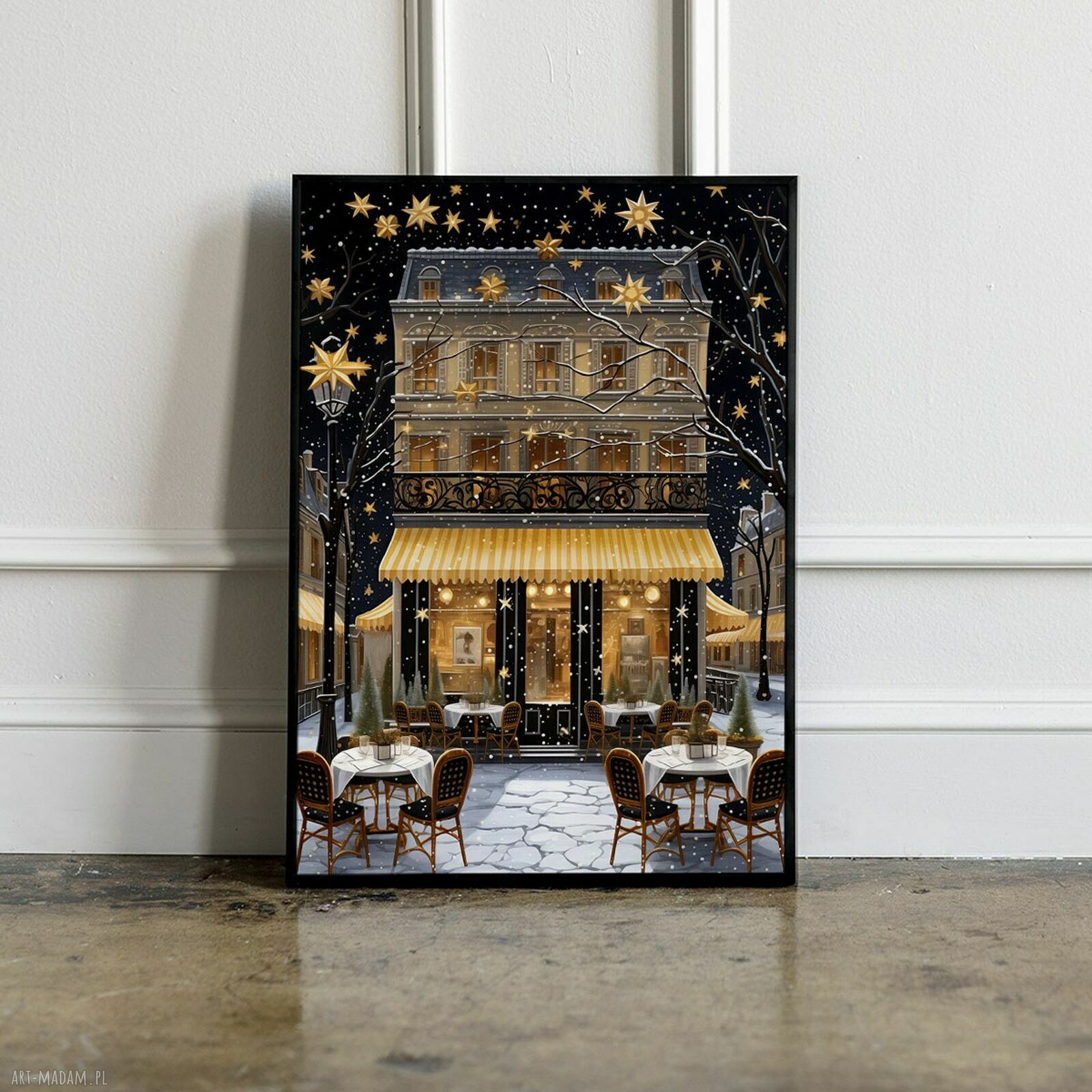 Plakat Świąteczny Paryż Nocą - format 40x50 cm