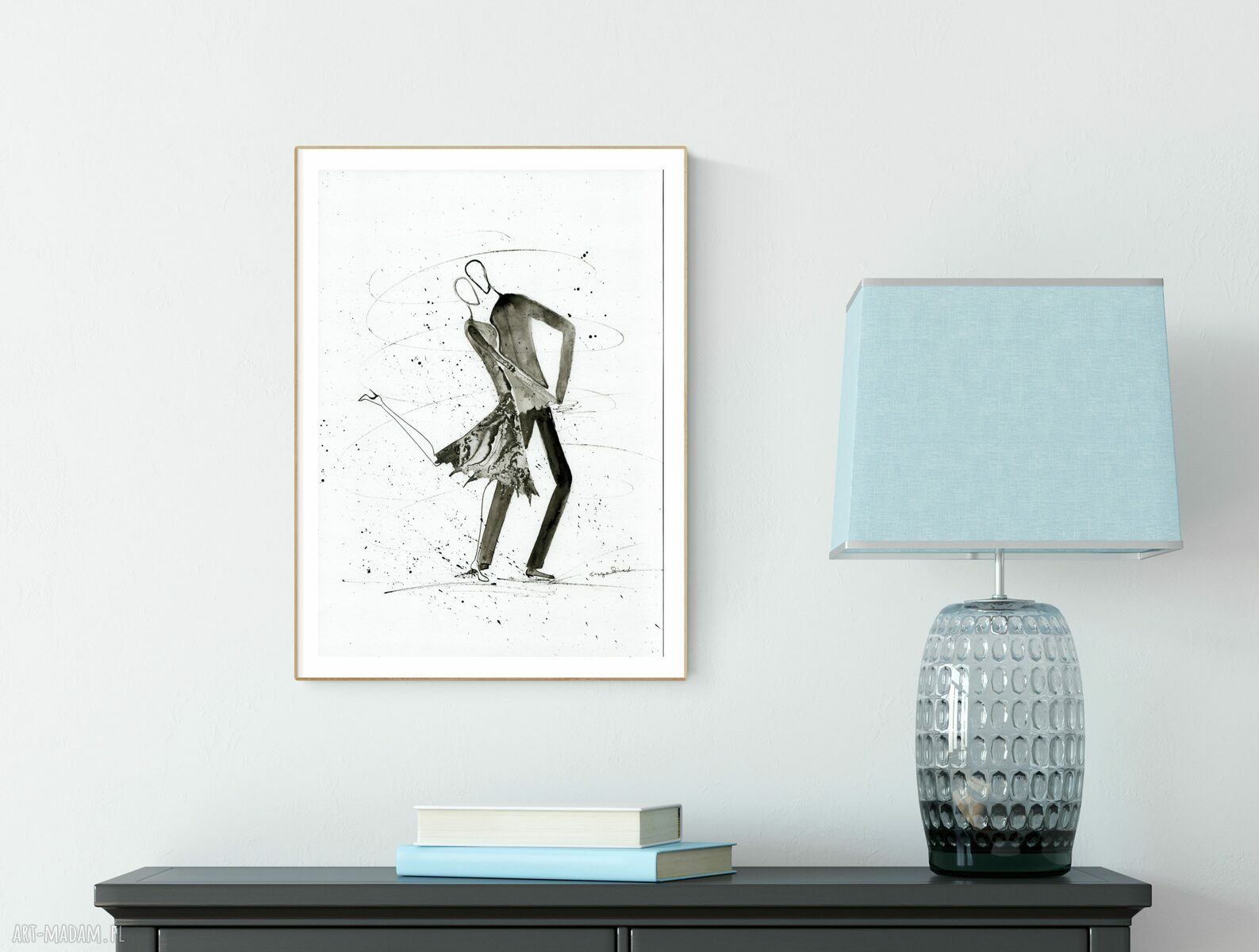 Grafika 30x40 cm Tango - abstrakcja czarno-biała wykonana ręcznie