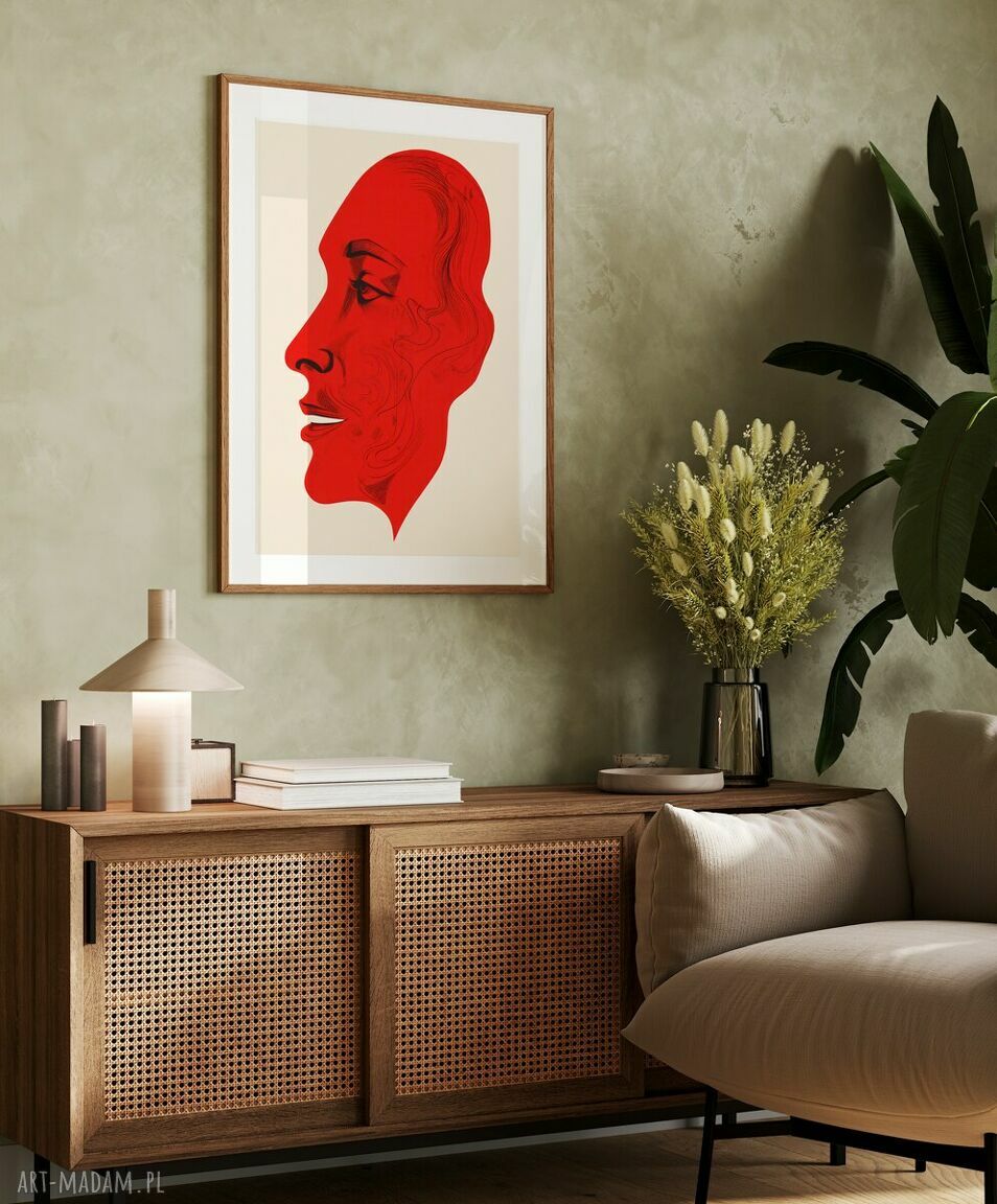 Plakat „Twarz” biało-czerwony - format 50x70 cm