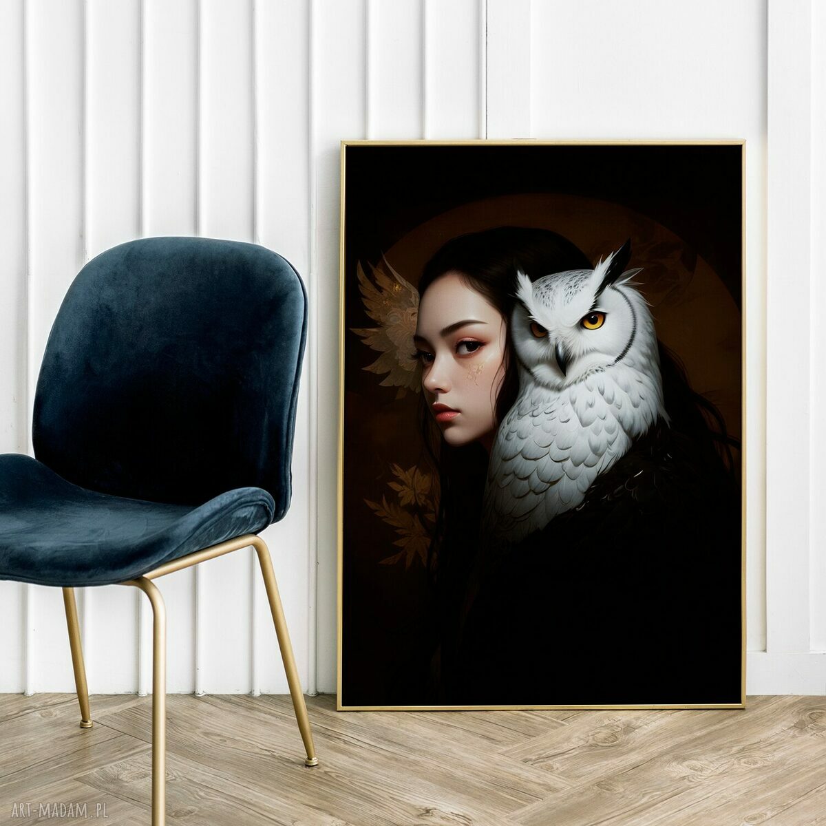 Plakat W cieniu 40x50 cm Dziewczyna Sowa - portret do salonu