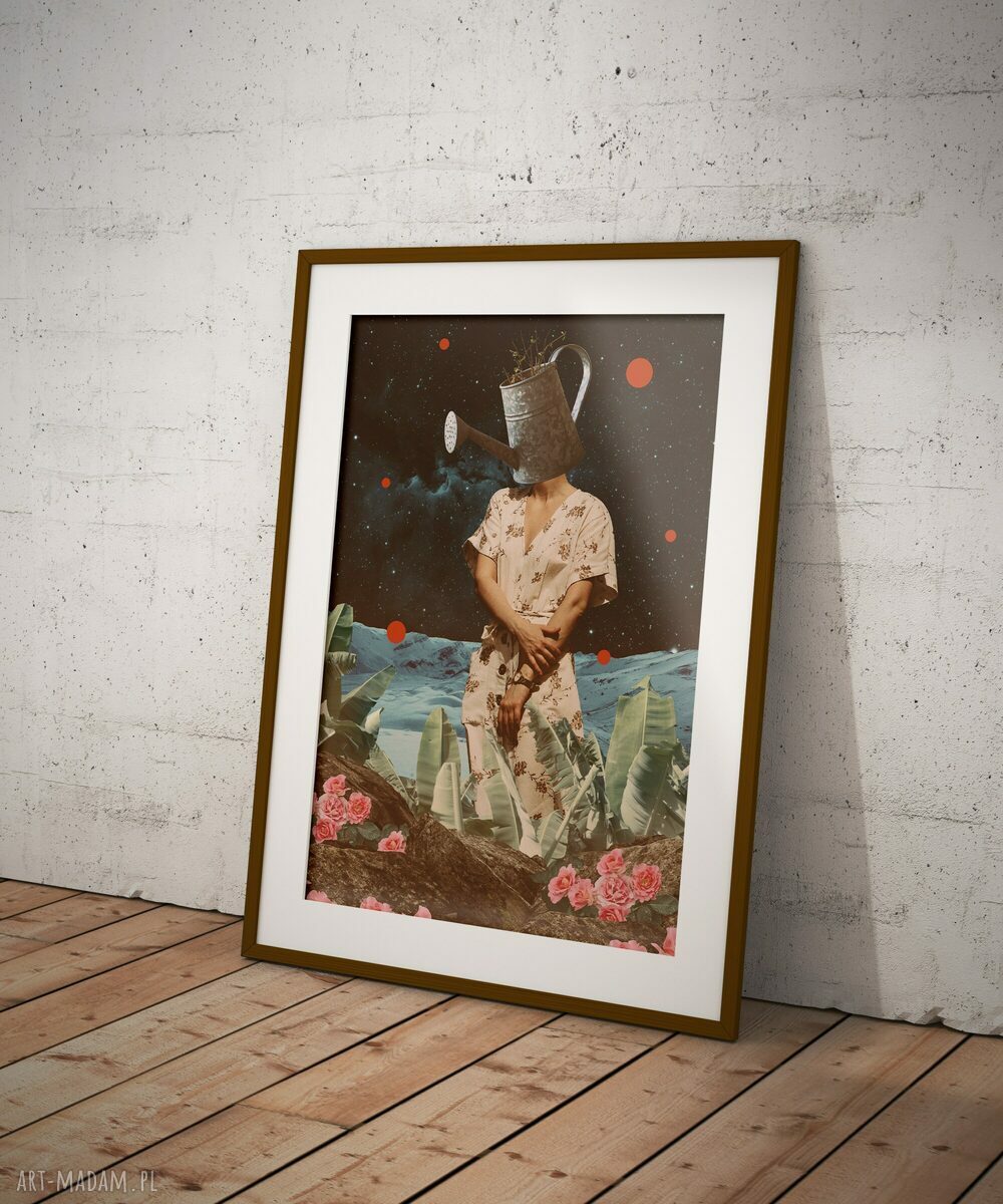 Plakat „W moim ogrodzie” 50x70 cm z humorem (konewka i kwiaty)