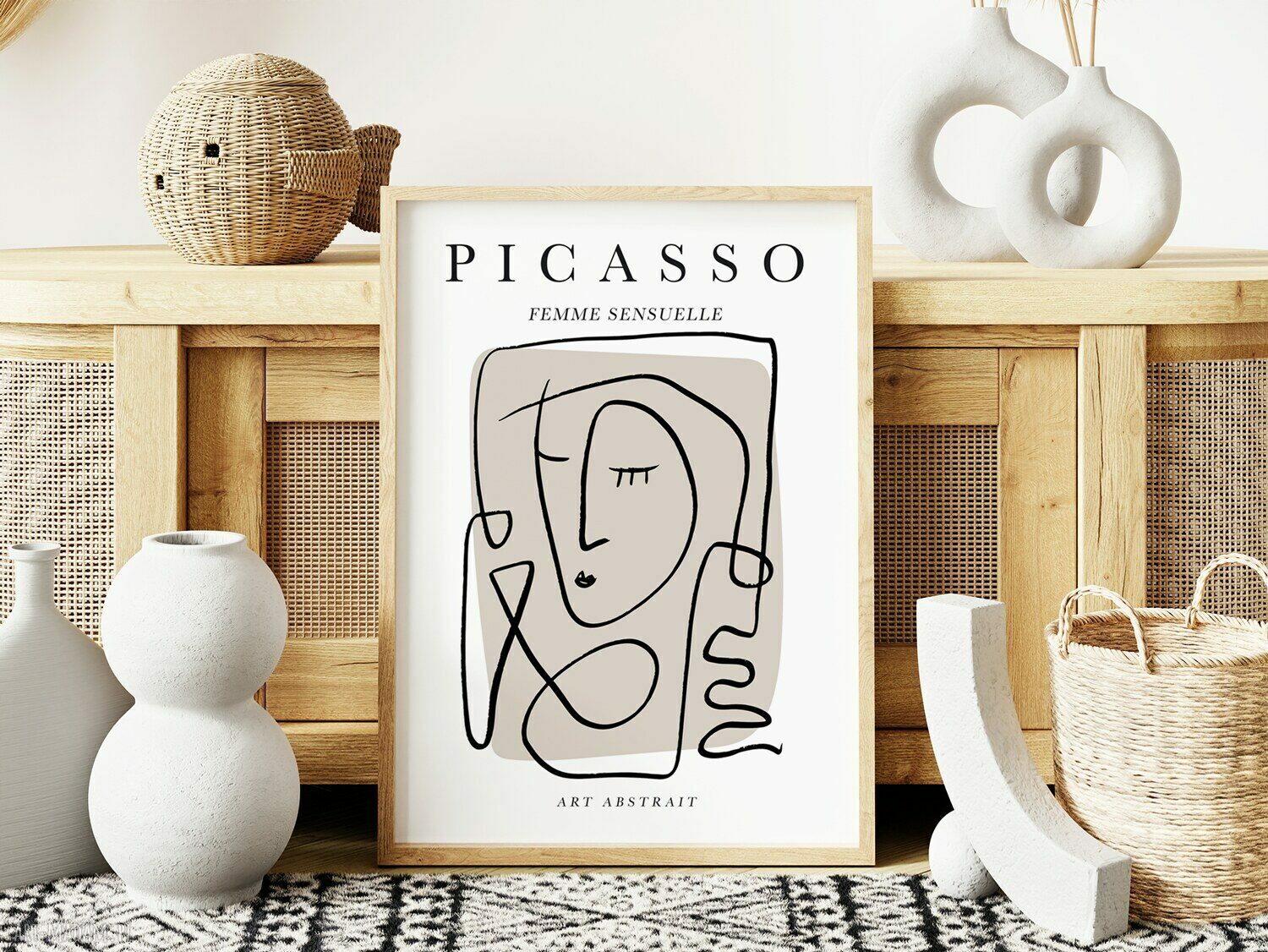 Beżowy plakat w stylu Picasso - format 30x40 cm do sypialni