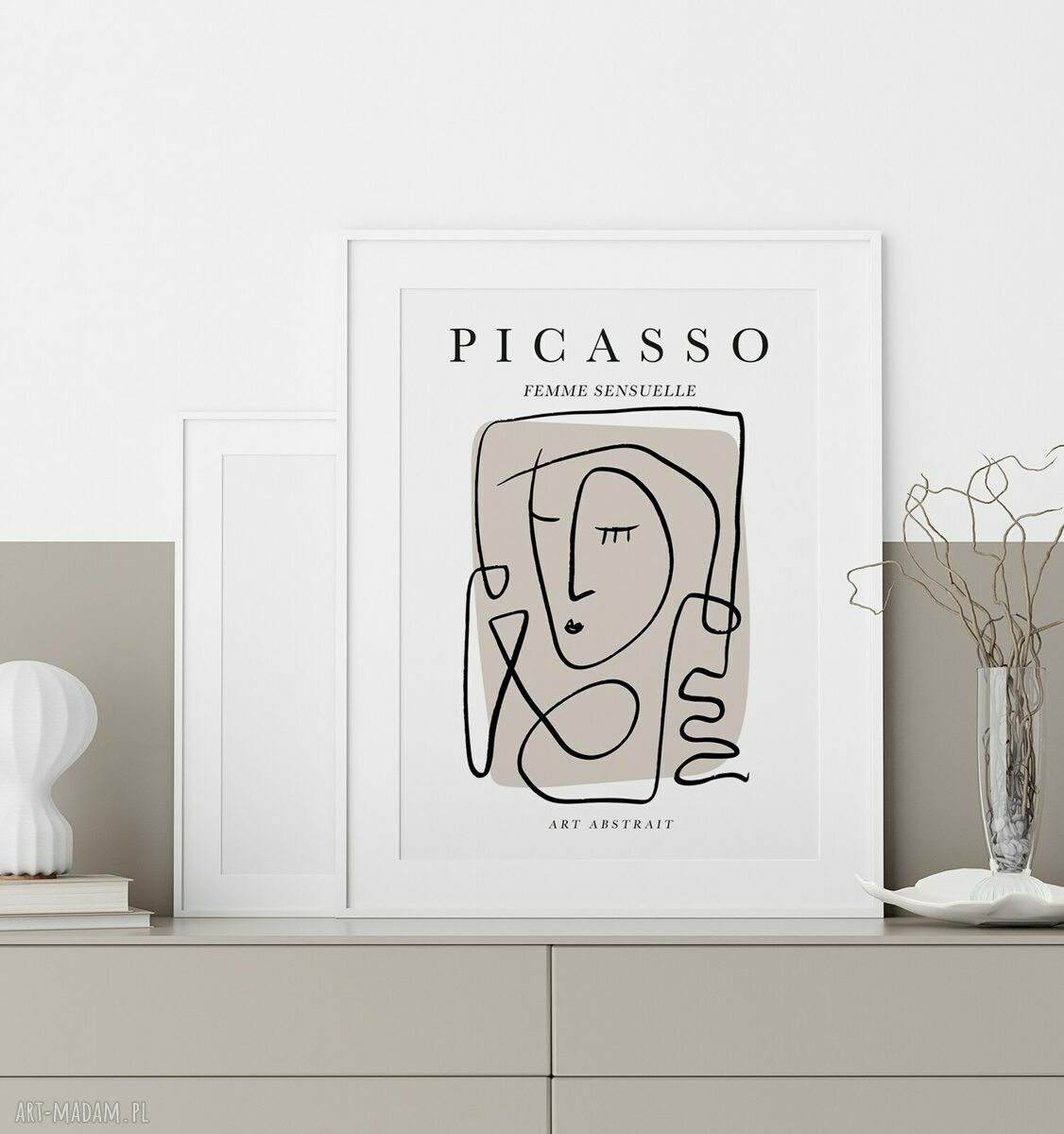 Beżowy plakat w stylu Picasso - format 30x40 cm do sypialni