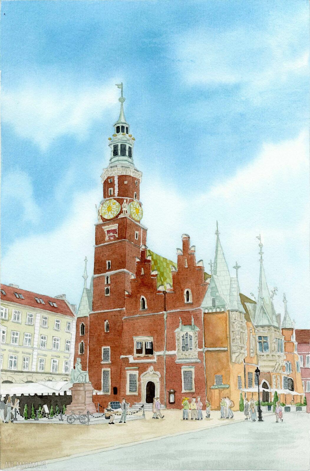 Plakat Wrocław Ratusz i Rynek - akwarelowa pamiątka A4