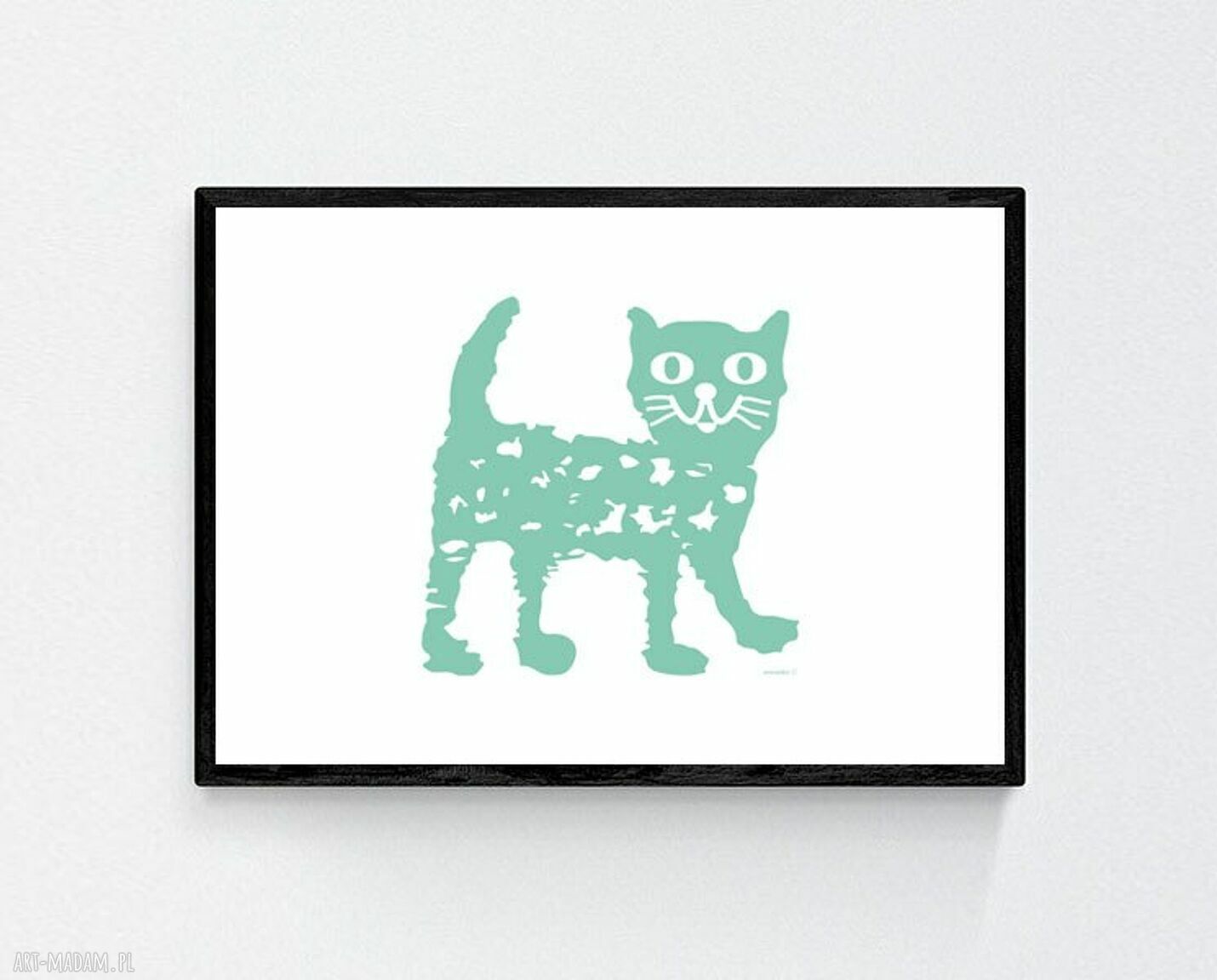 Miętowy kotek - plakat 21x30 cm do pokoju dziecka