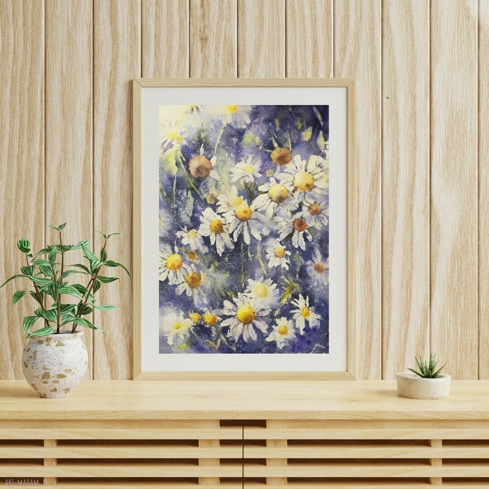 Kwiaty polne, rumianki - plakat akwarelowy A4