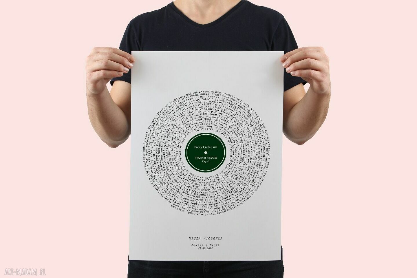 Spersonalizowany plakat z tekstem ulubionej piosenki jak płyta winylowa 50x70 cm