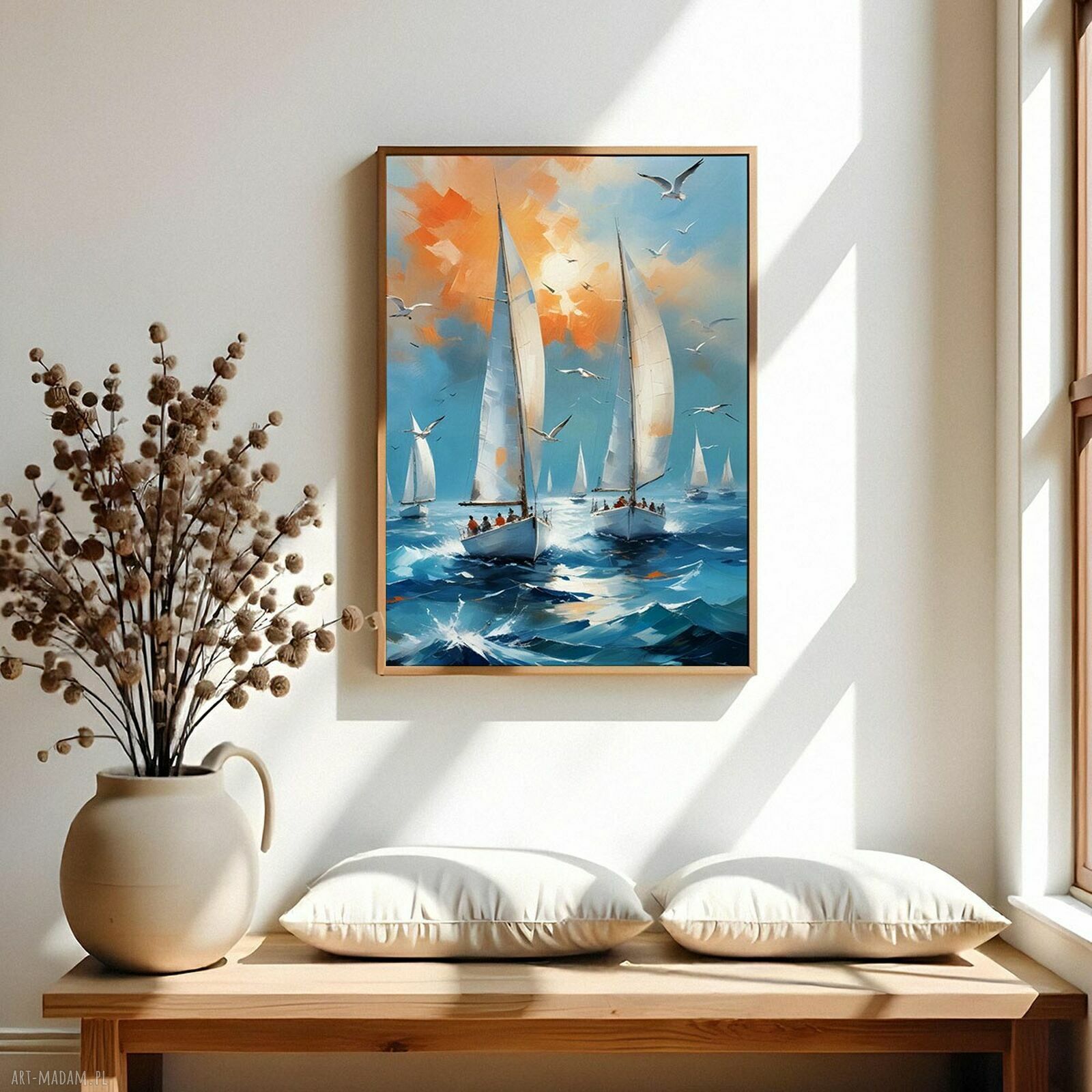 Plakat żaglówki 40x50 cm - niebieskie morze i żagle