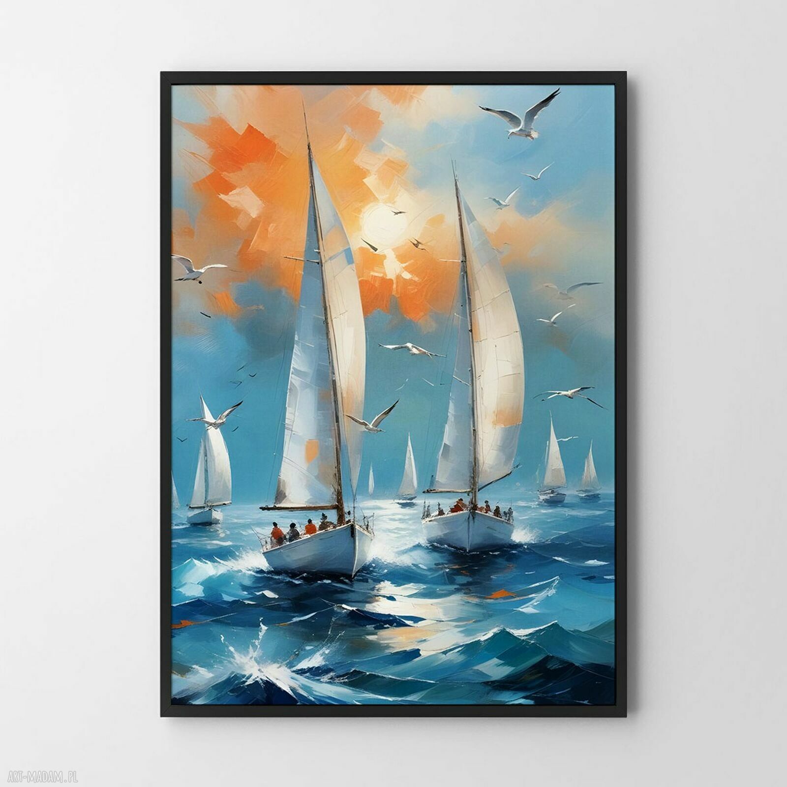 Plakat Żaglówki - format A4 niebieski