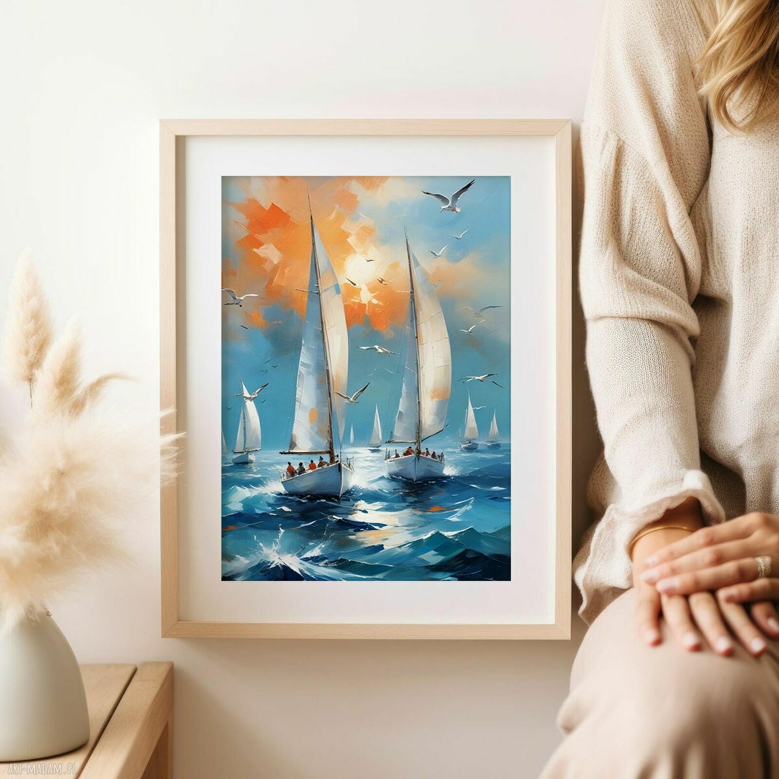 Plakat żaglówki 40x50 cm - niebieskie morze i żagle