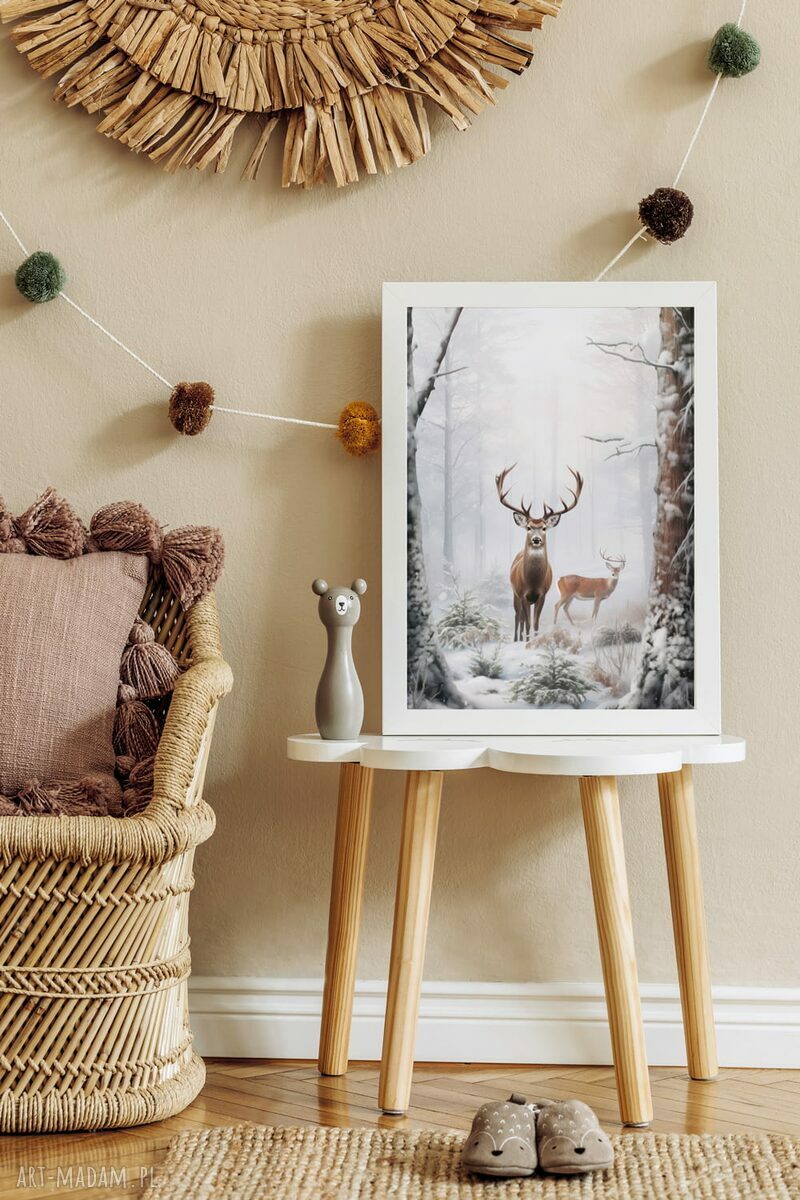 Plakat Zimowy Las - 40x50 cm z motywem zwierząt