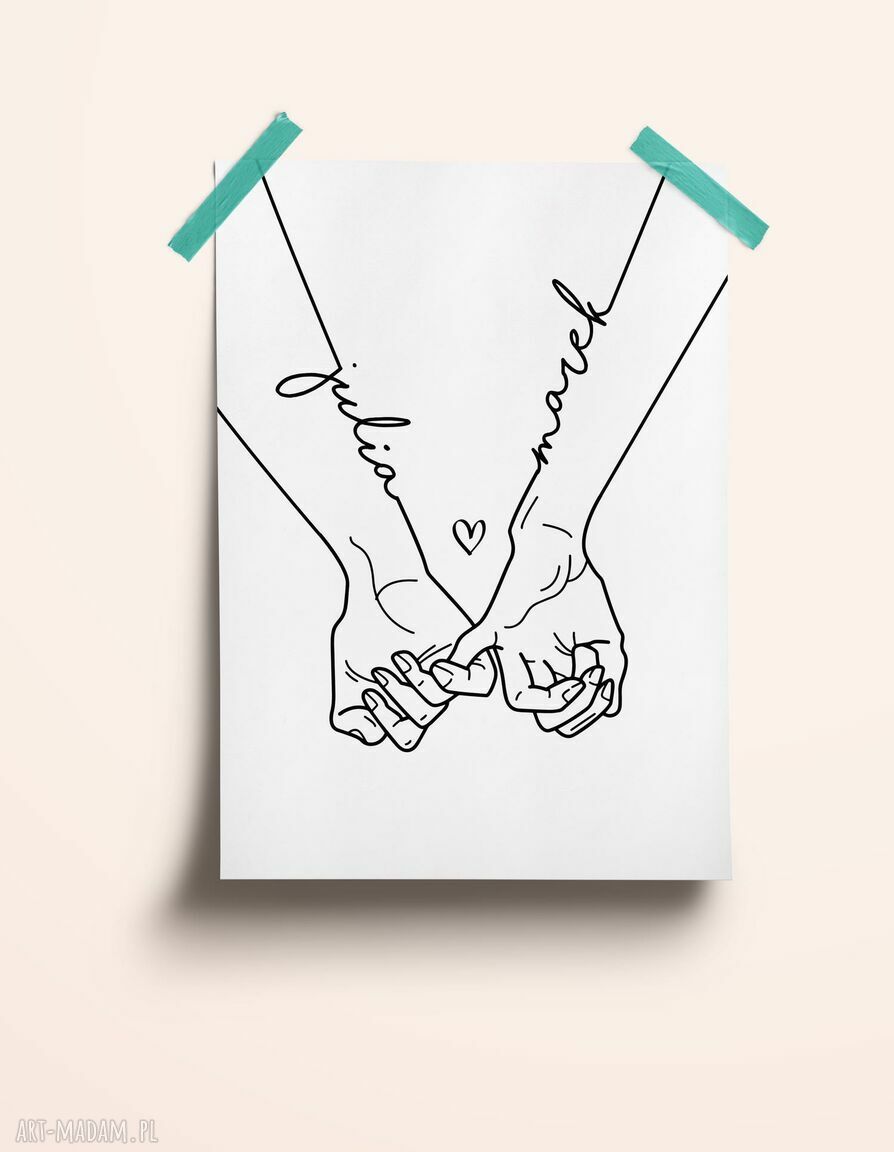 Spersonalizowany plakat złączone dłonie 40x60 cm na walentynki