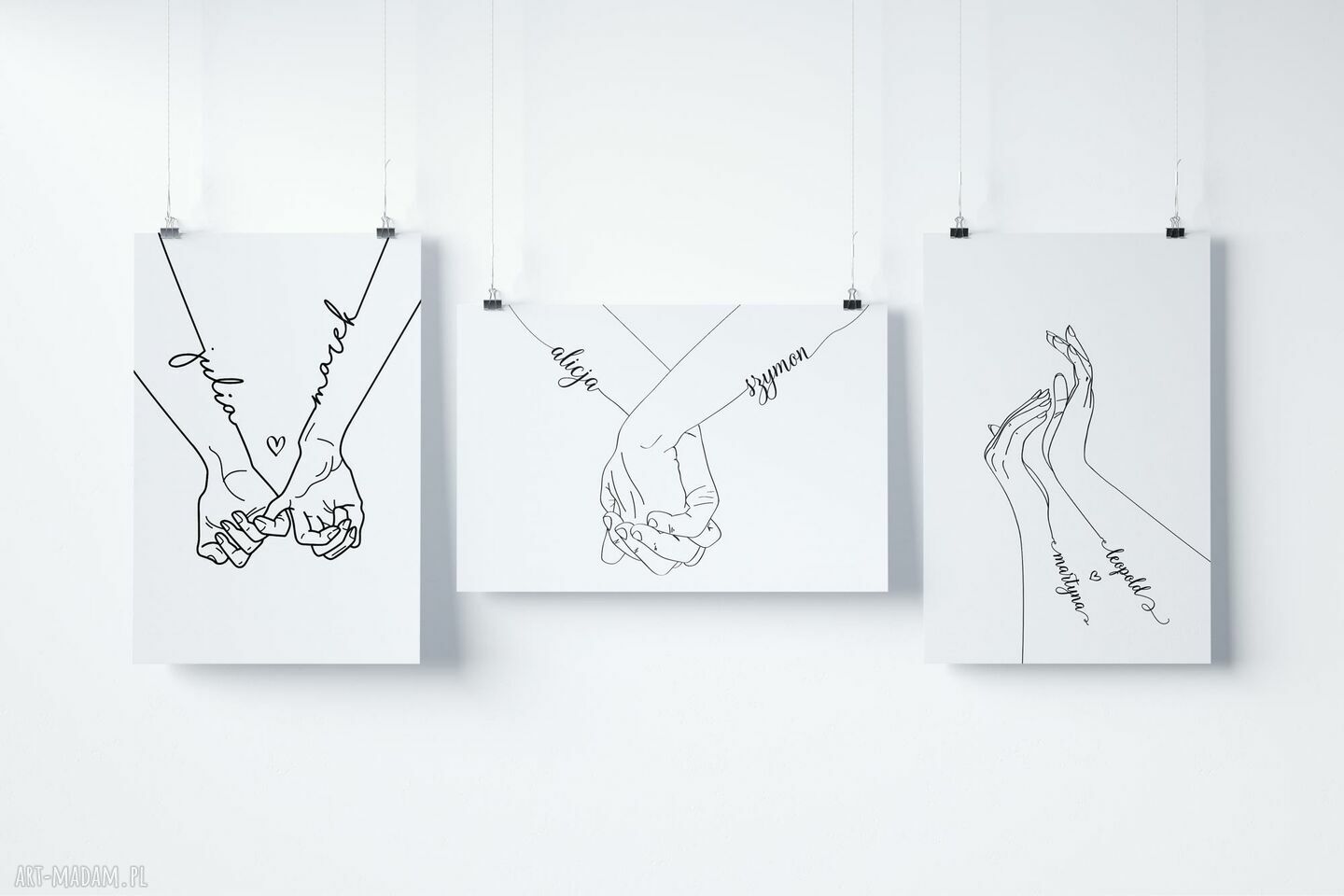 Spersonalizowany plakat z imionami złączonych rąk 50x70 cm
