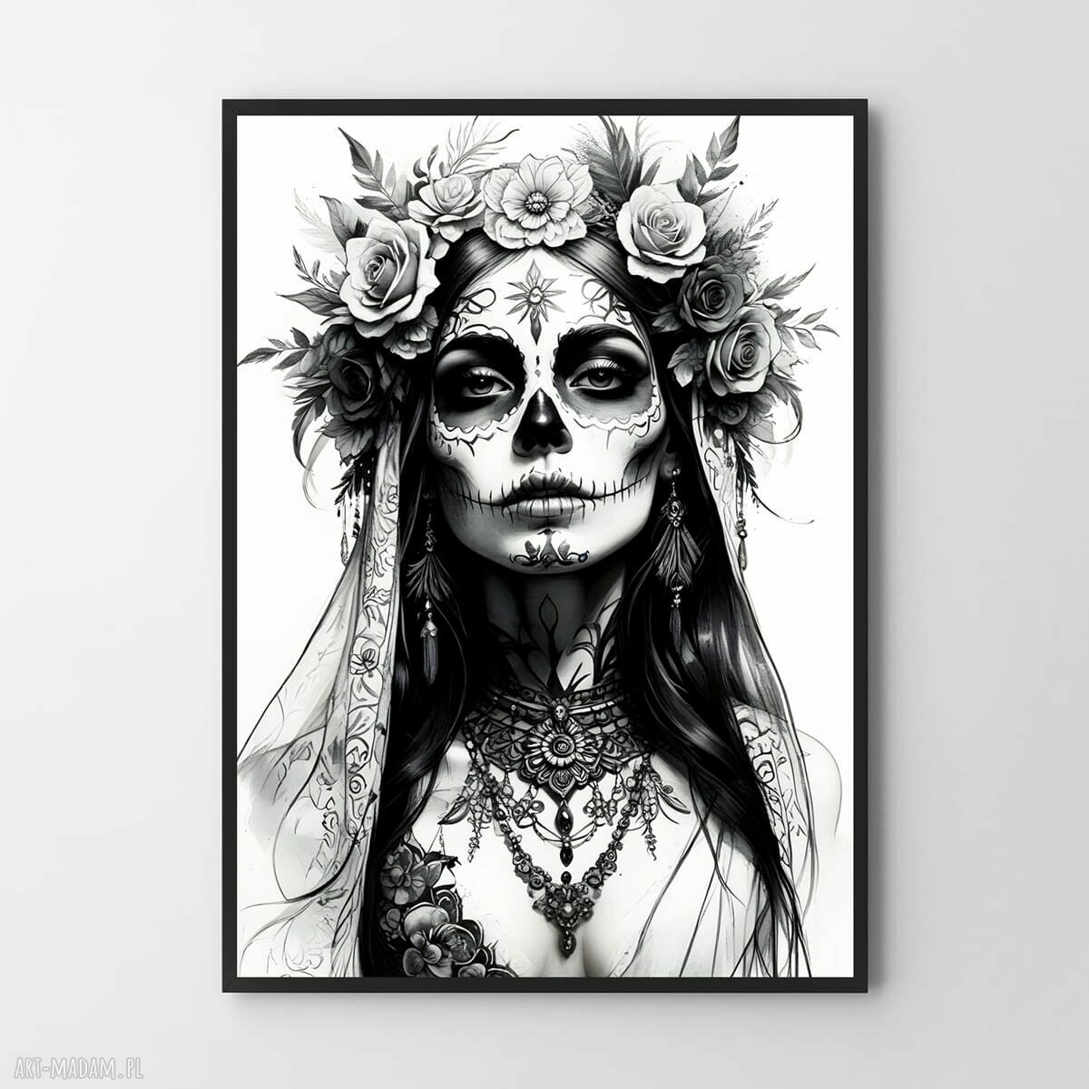 Plakat Zombie Girl 40x50 cm - czarno-biały Hogstudio