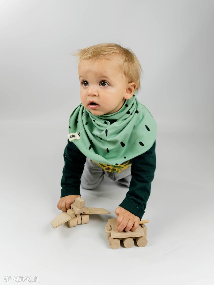 Komin PLAMKI miętowy dla dziecka - wygodny szalik-komin handmade