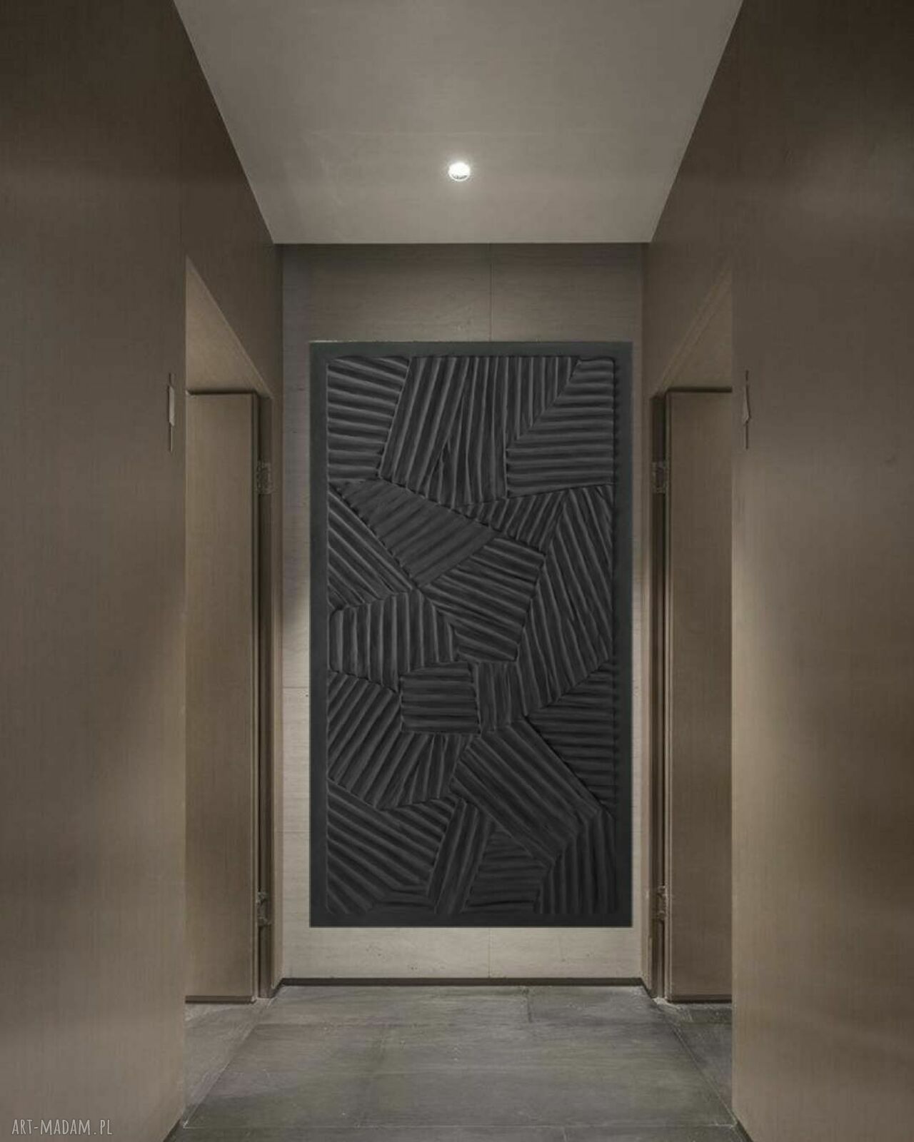 Płaskorzeźba ścienna 80x160 cm - elegancka pastelowa czerń