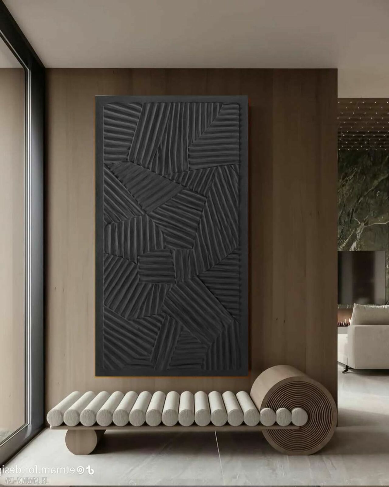 Płaskorzeźba ścienna 80x160 cm - elegancka pastelowa czerń