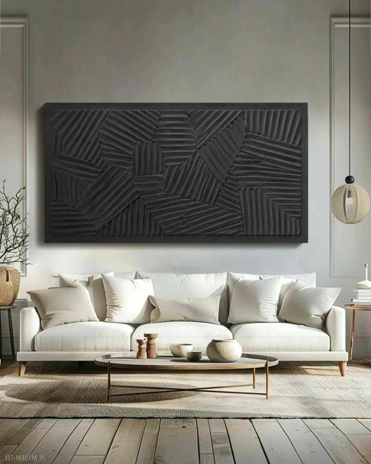 Płaskorzeźba ścienna 80x160 cm - elegancka pastelowa czerń