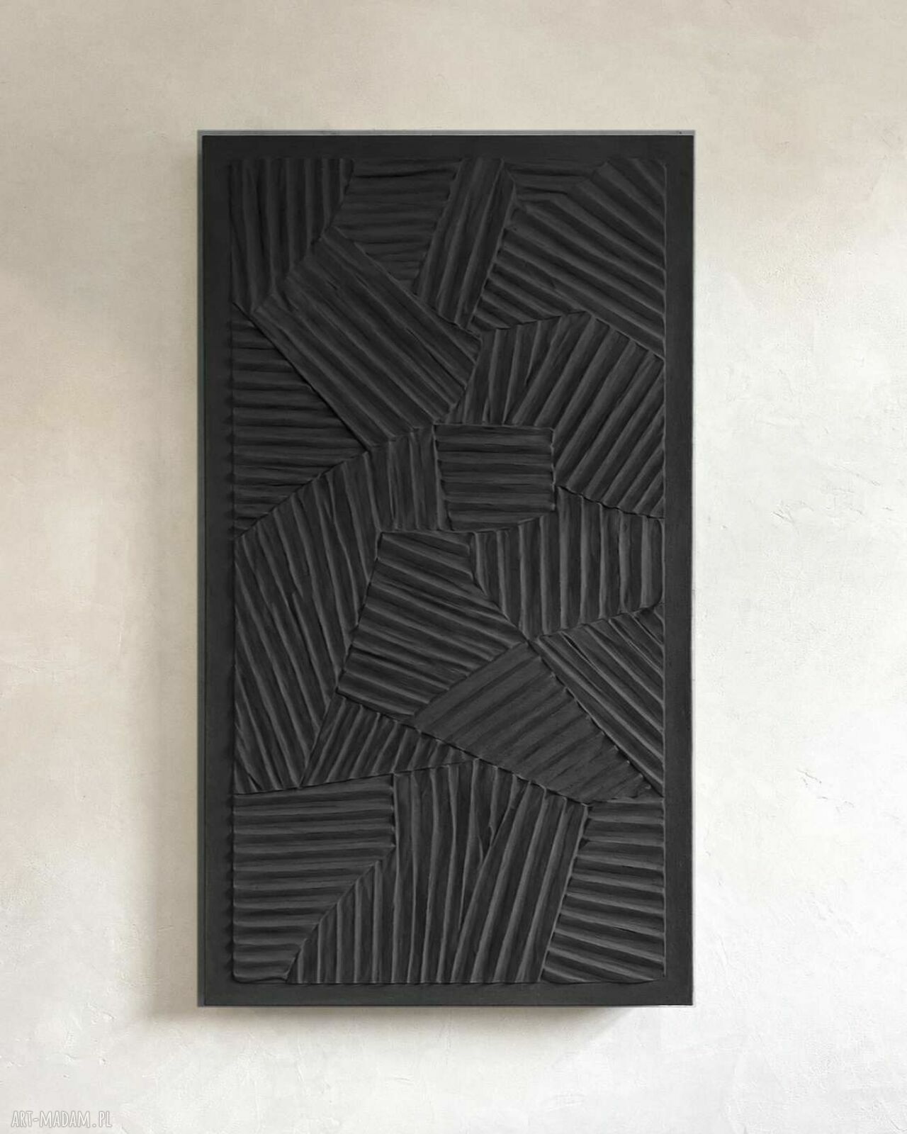Płaskorzeźba ścienna 80x160 cm - elegancka pastelowa czerń