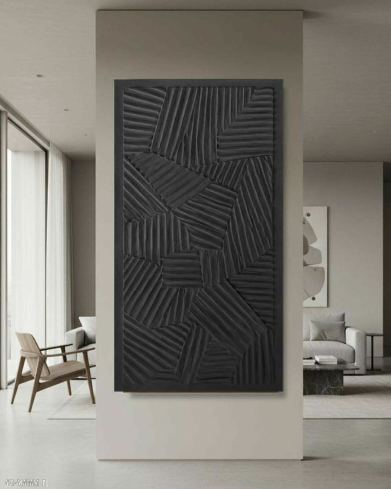 Płaskorzeźba ścienna 80x160 cm - elegancka pastelowa czerń