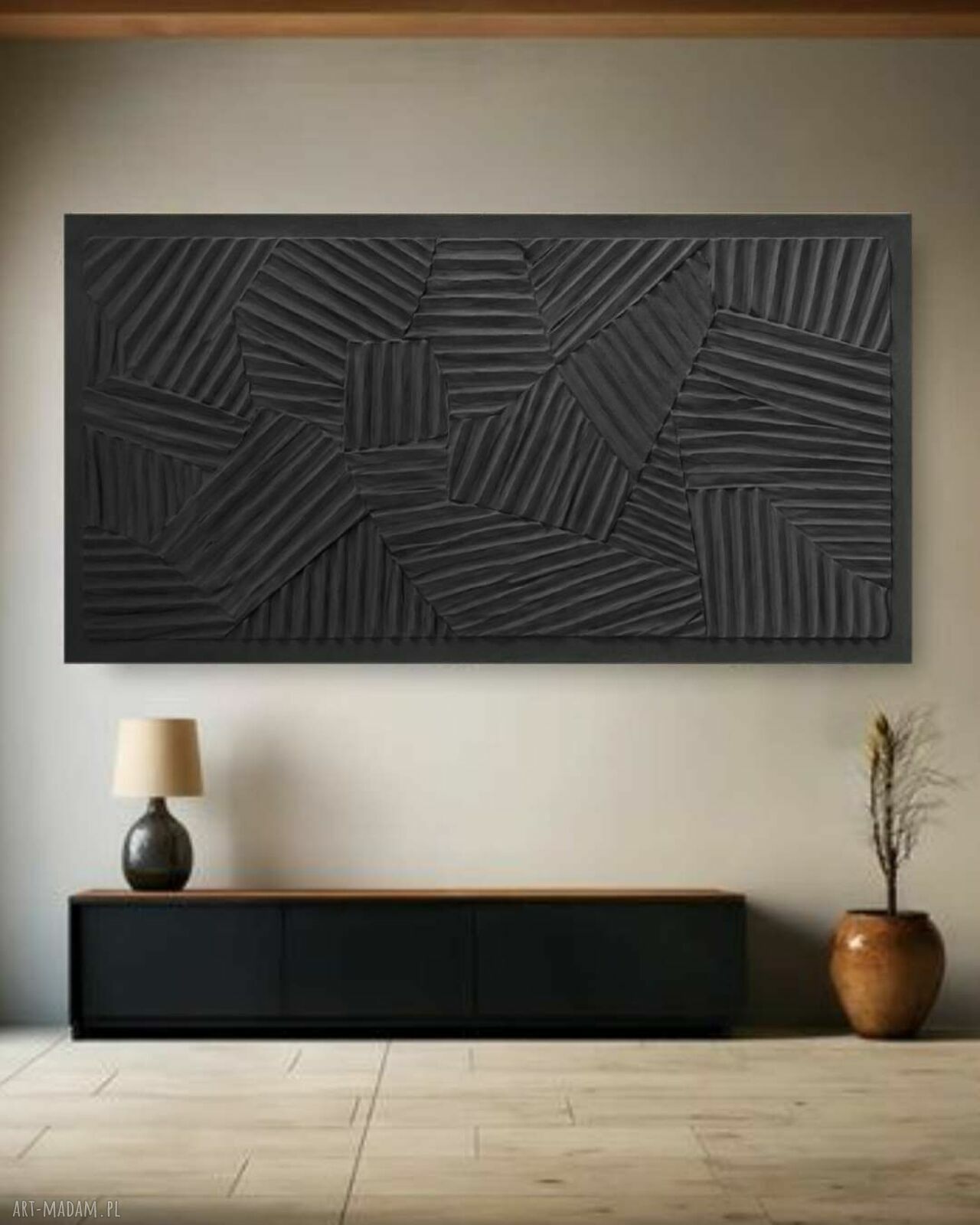 Płaskorzeźba ścienna 80x160 cm - elegancka pastelowa czerń
